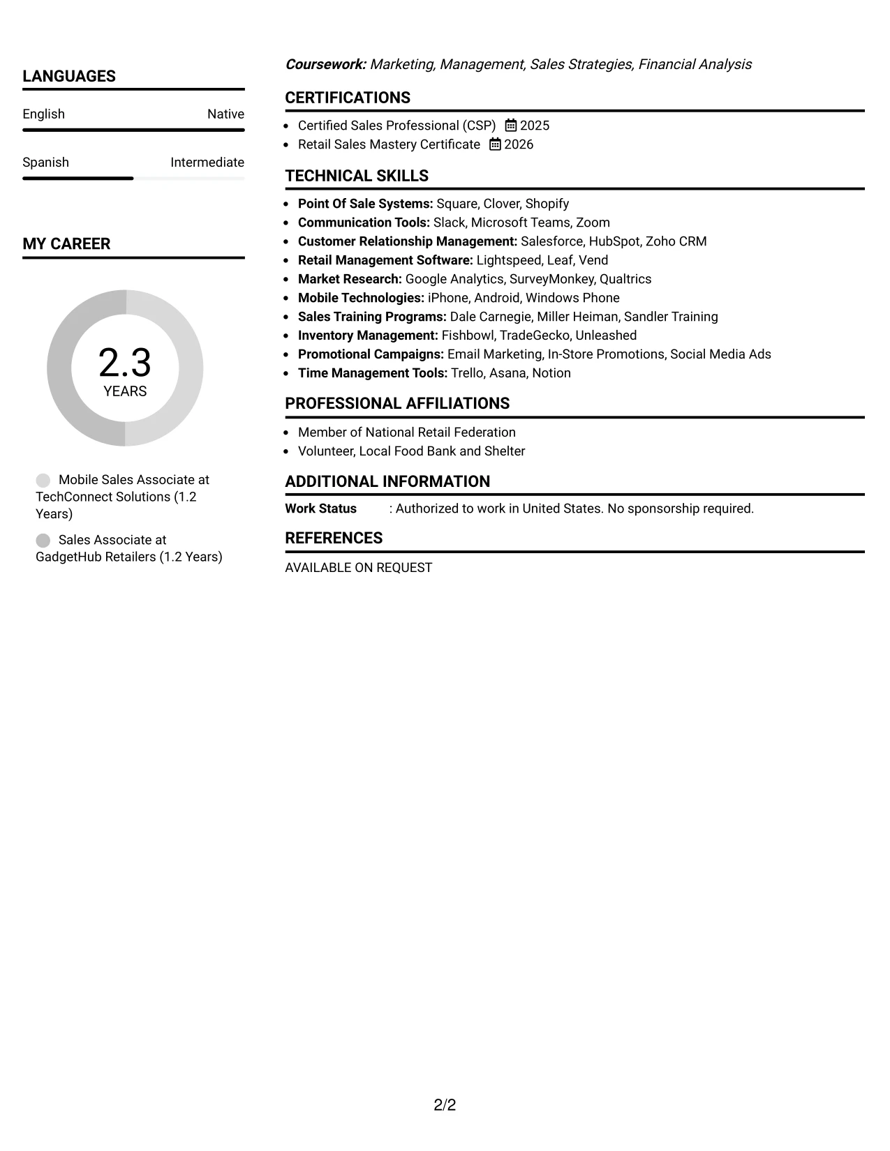 Resume Example Page 2