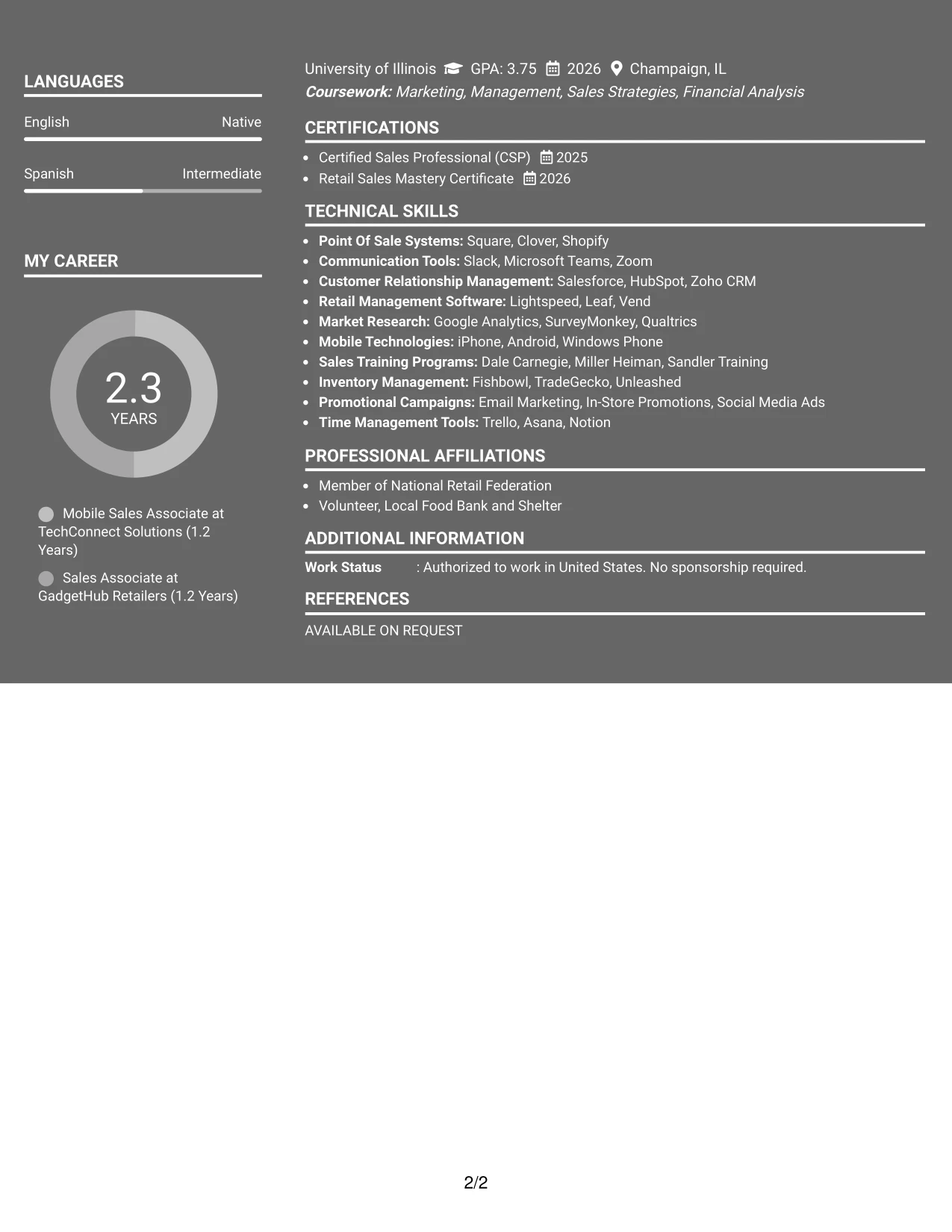 Resume Example Page 2
