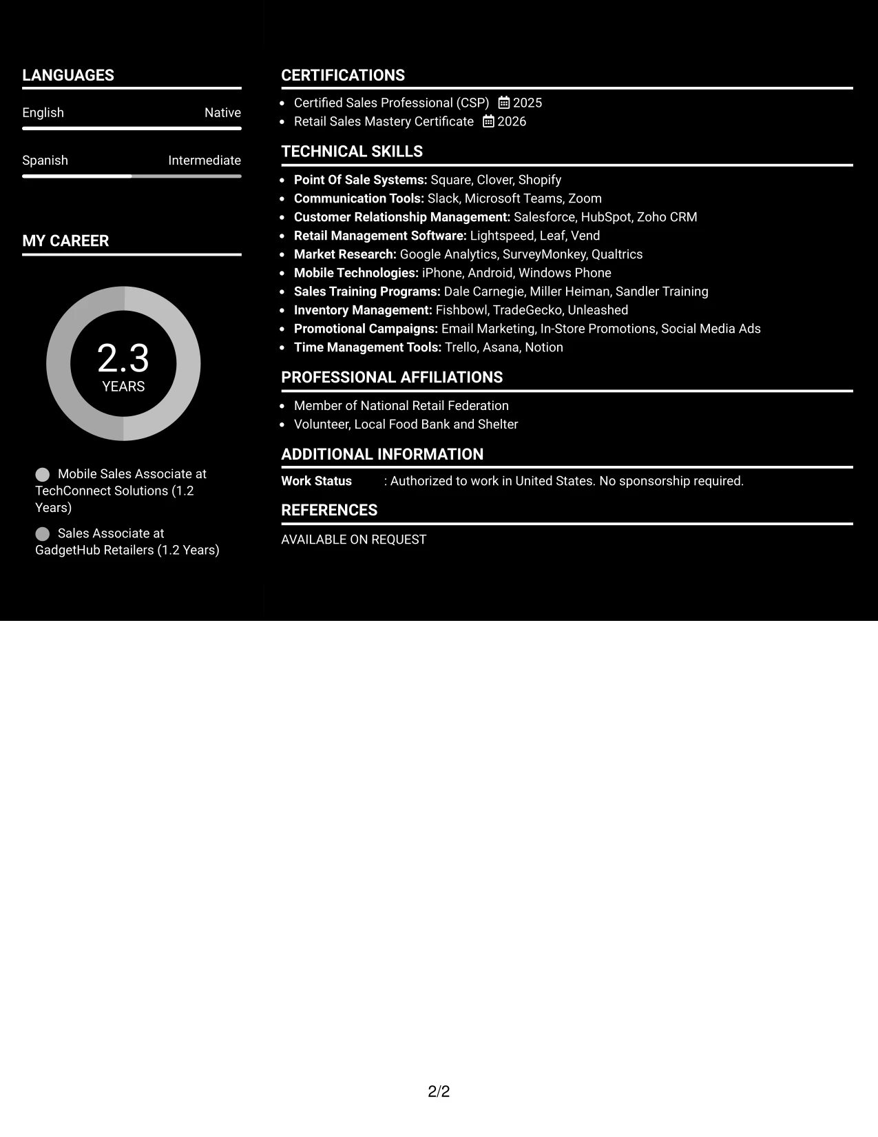 Resume Example Page 2