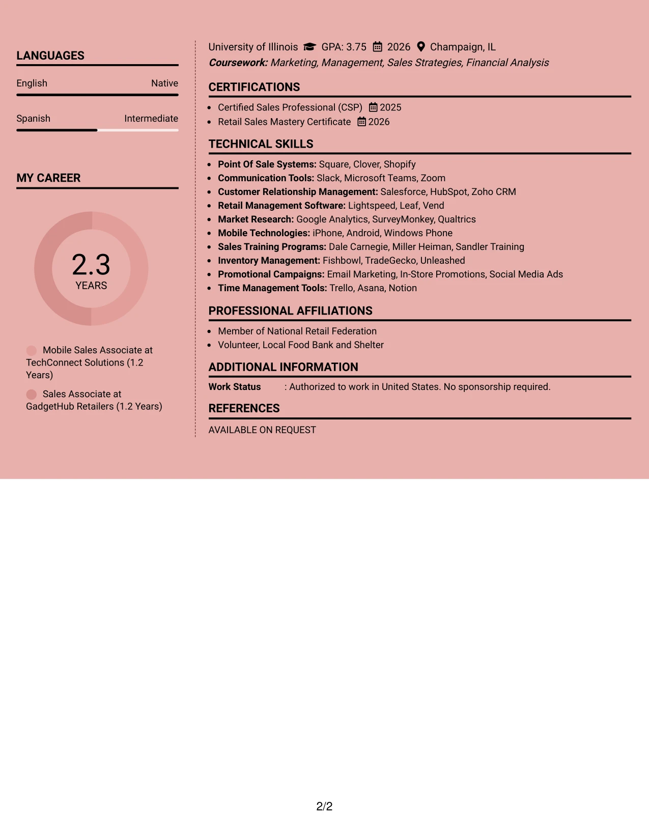 Resume Example Page 2