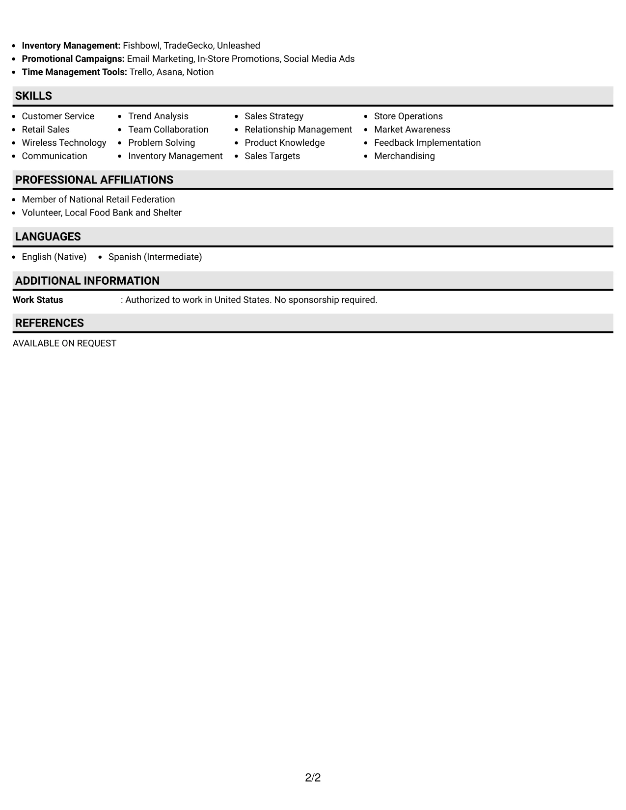 Resume Example Page 2