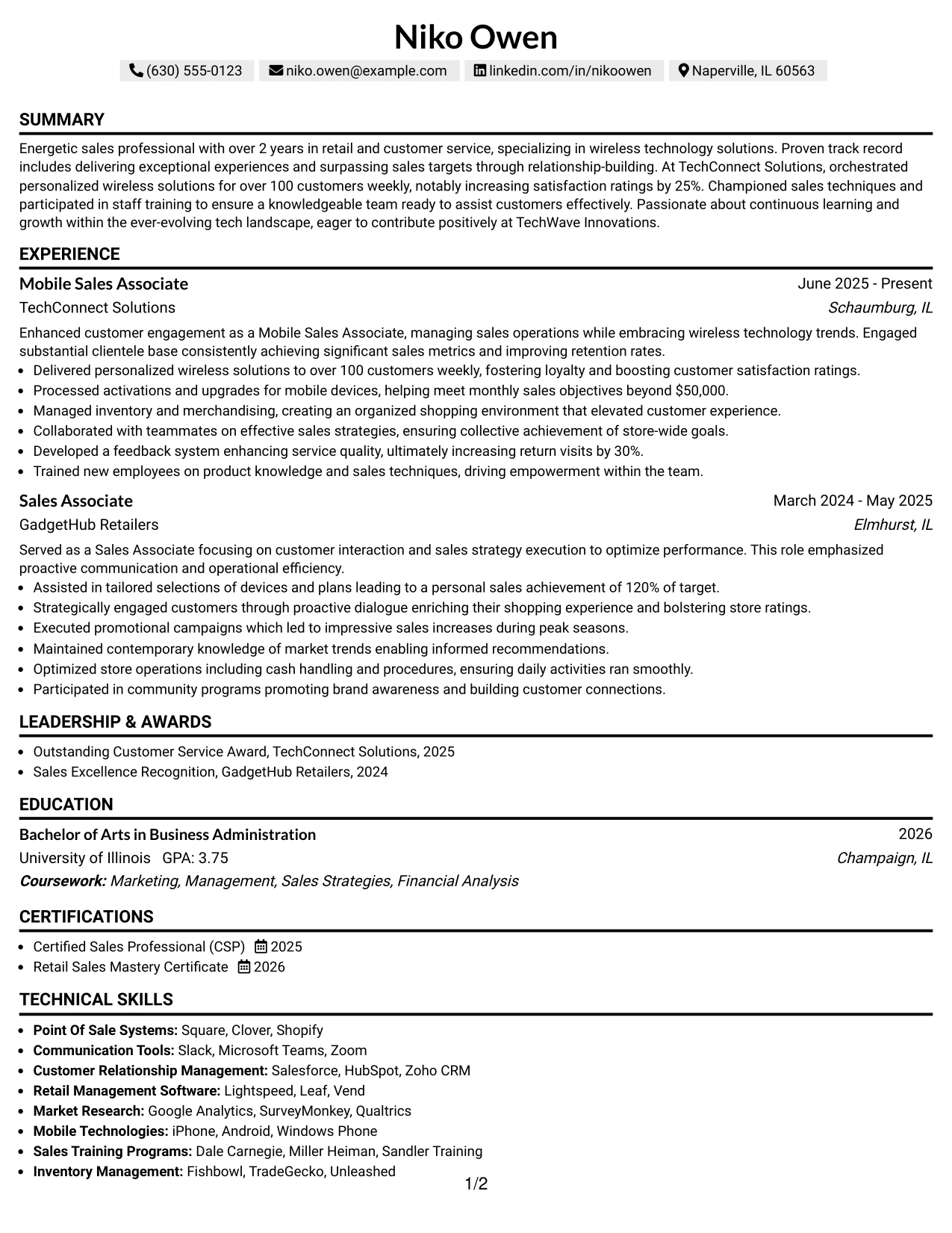 Resume Example Page 1