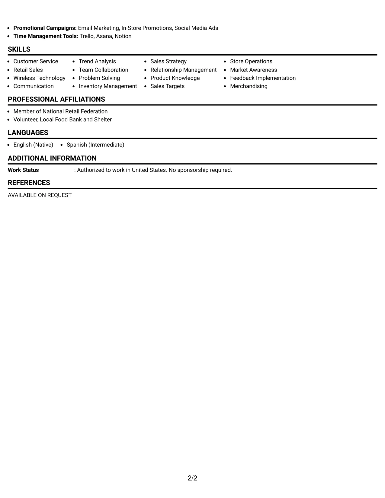 Resume Example Page 2