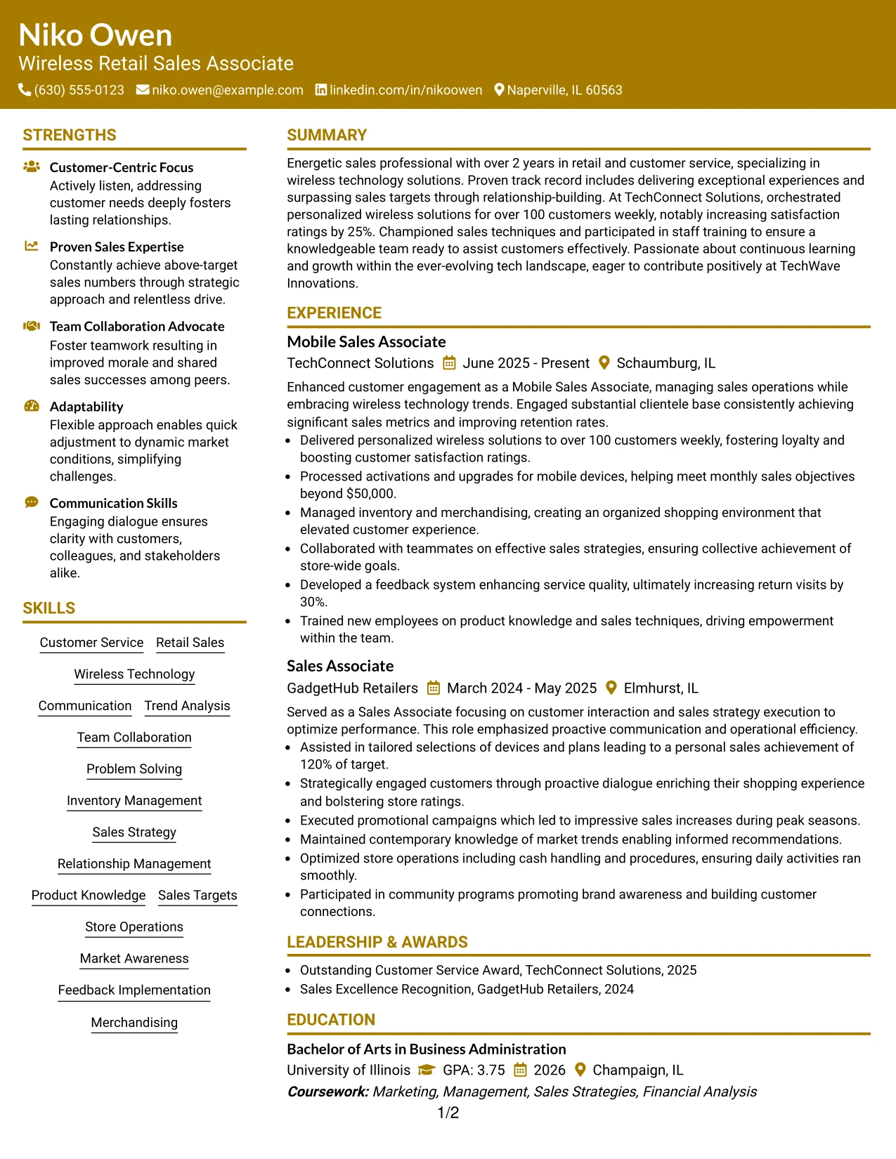 Resume Example Page 1