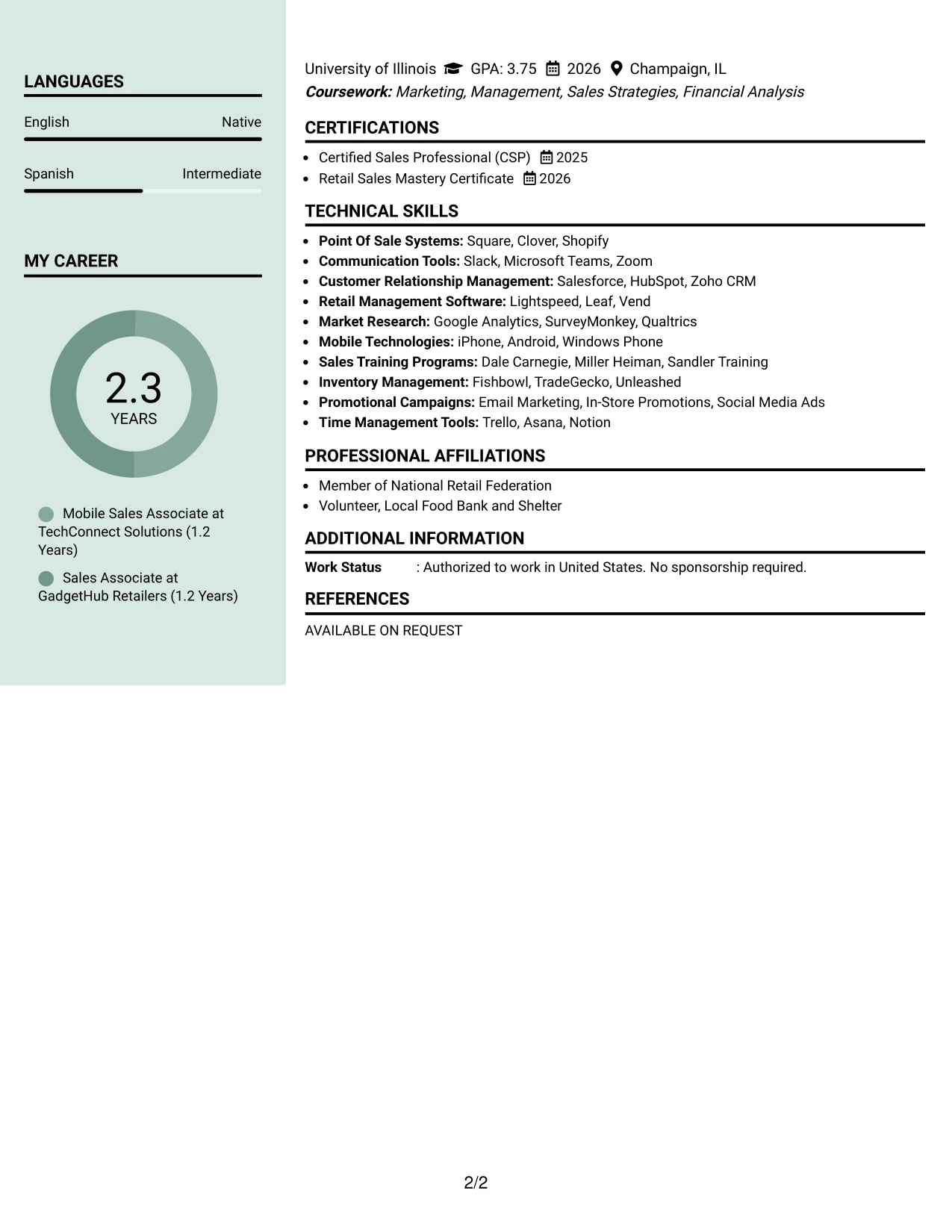 Resume Example Page 2