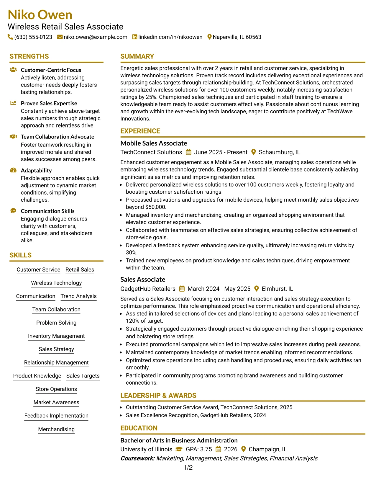 Resume Example Page 1