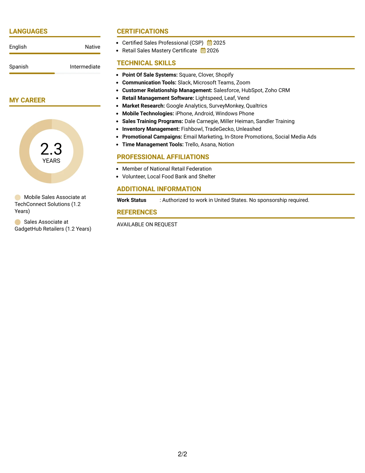 Resume Example Page 2
