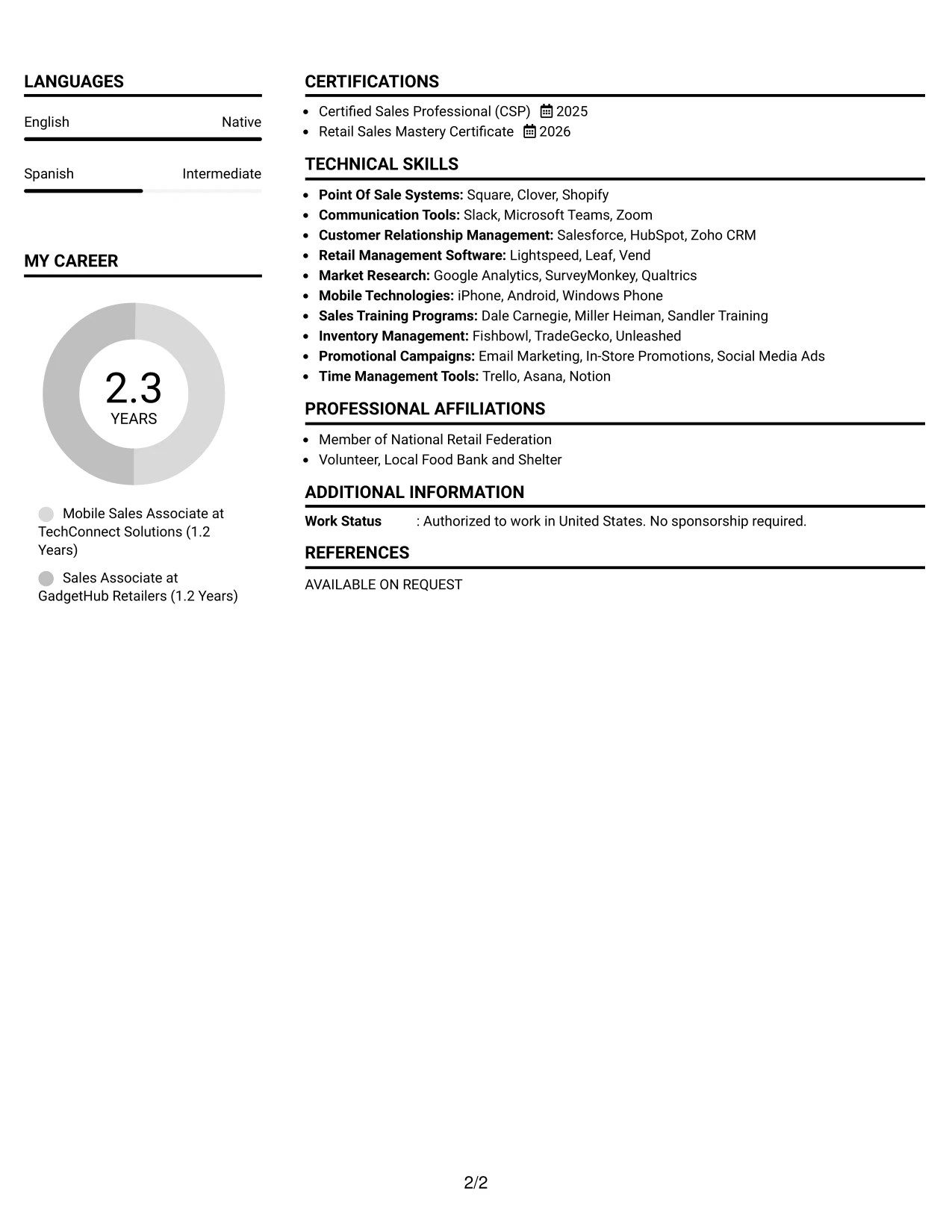 Resume Example Page 2