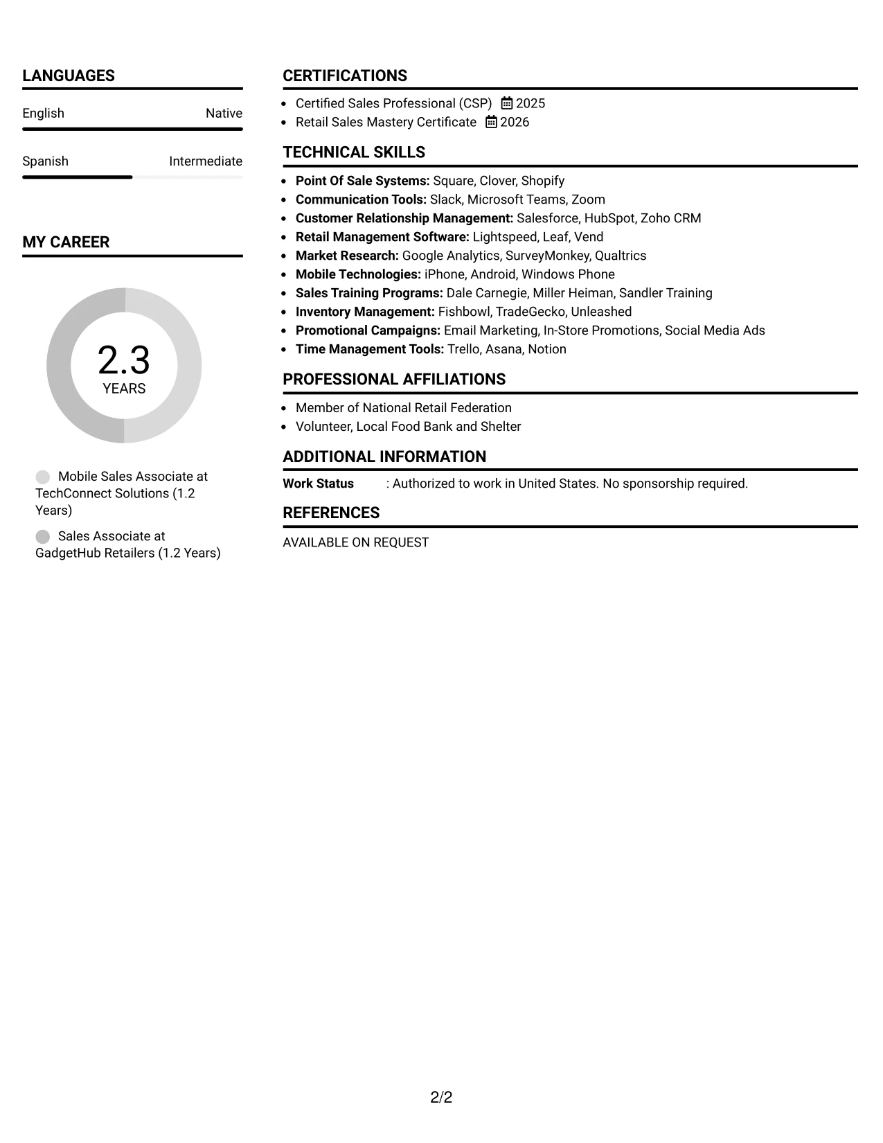 Resume Example Page 2