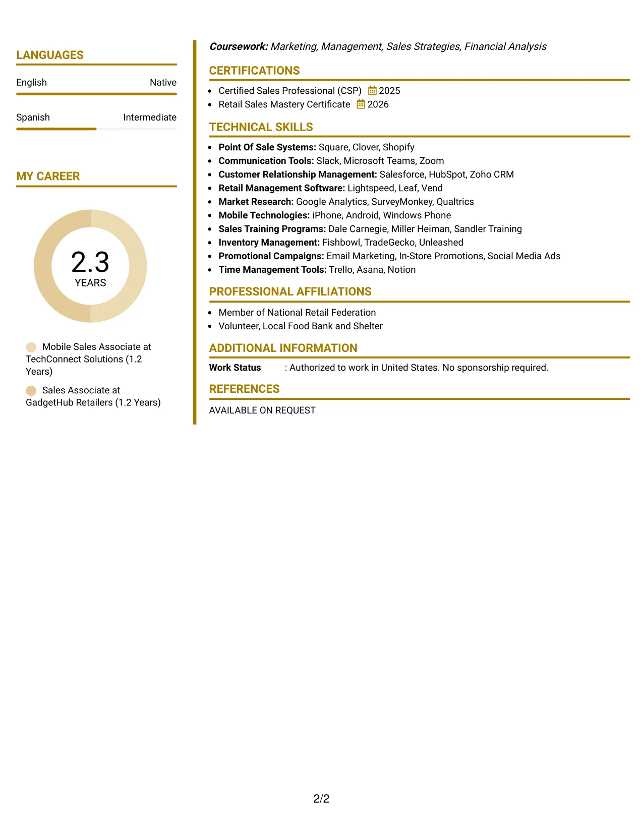 Resume Example Page 2