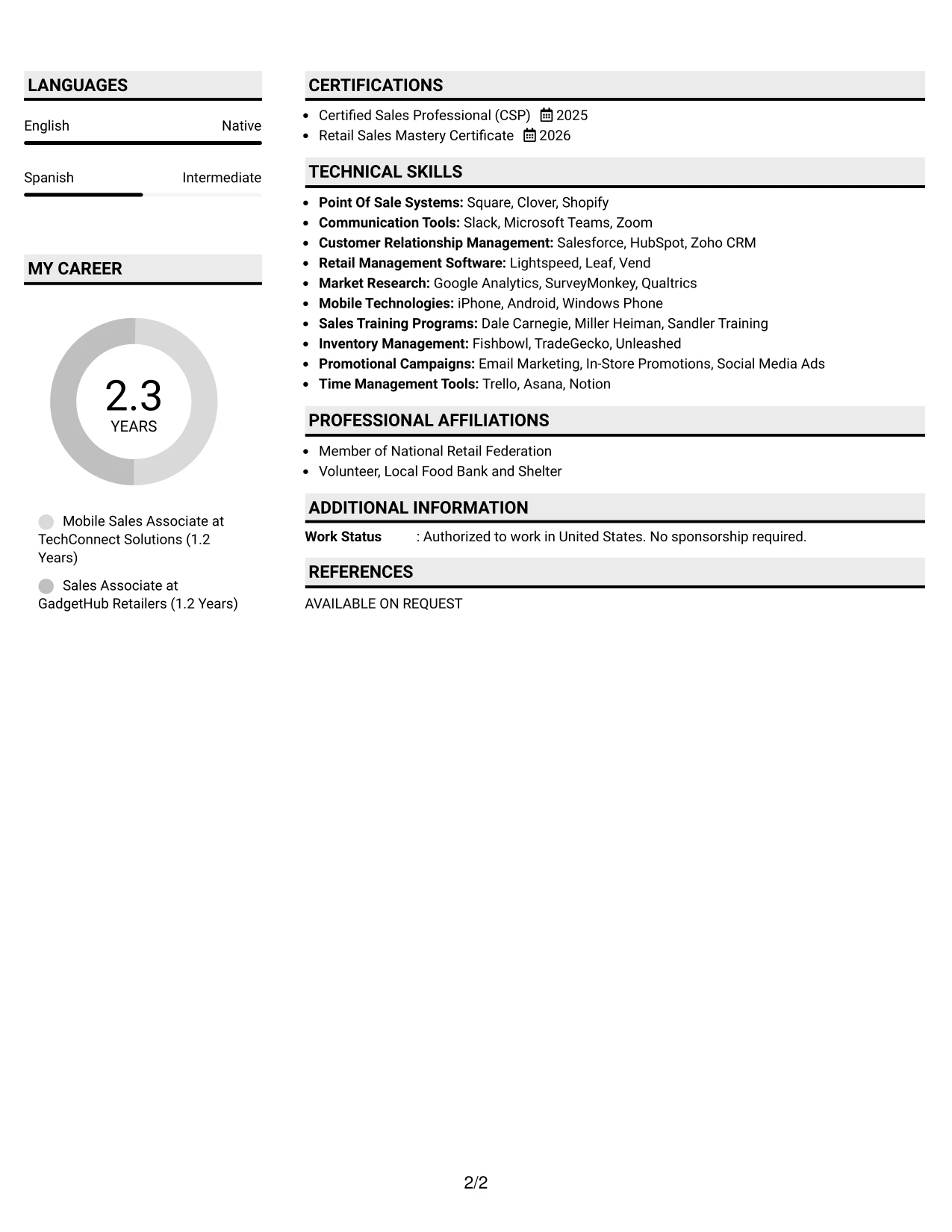 Resume Example Page 2