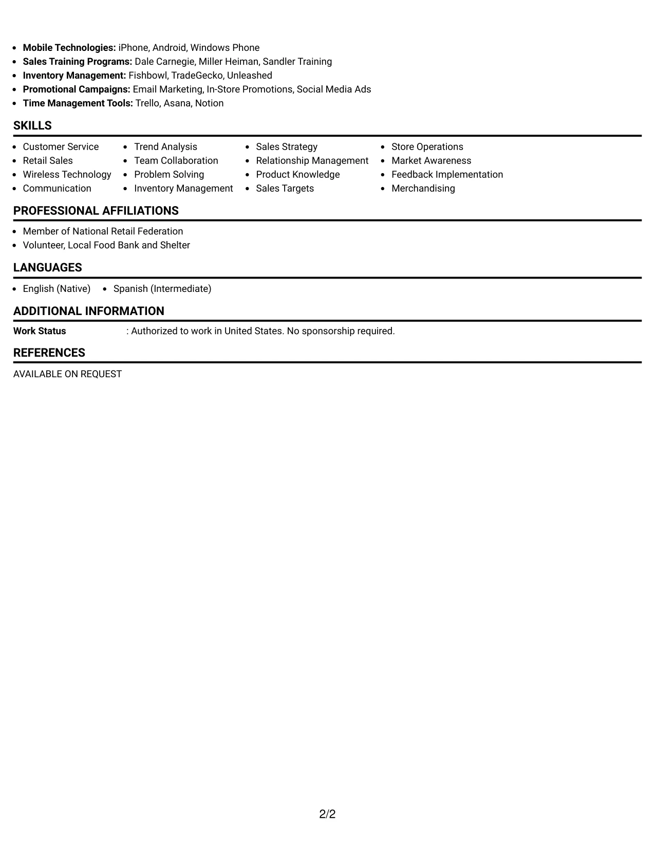 Resume Example Page 2