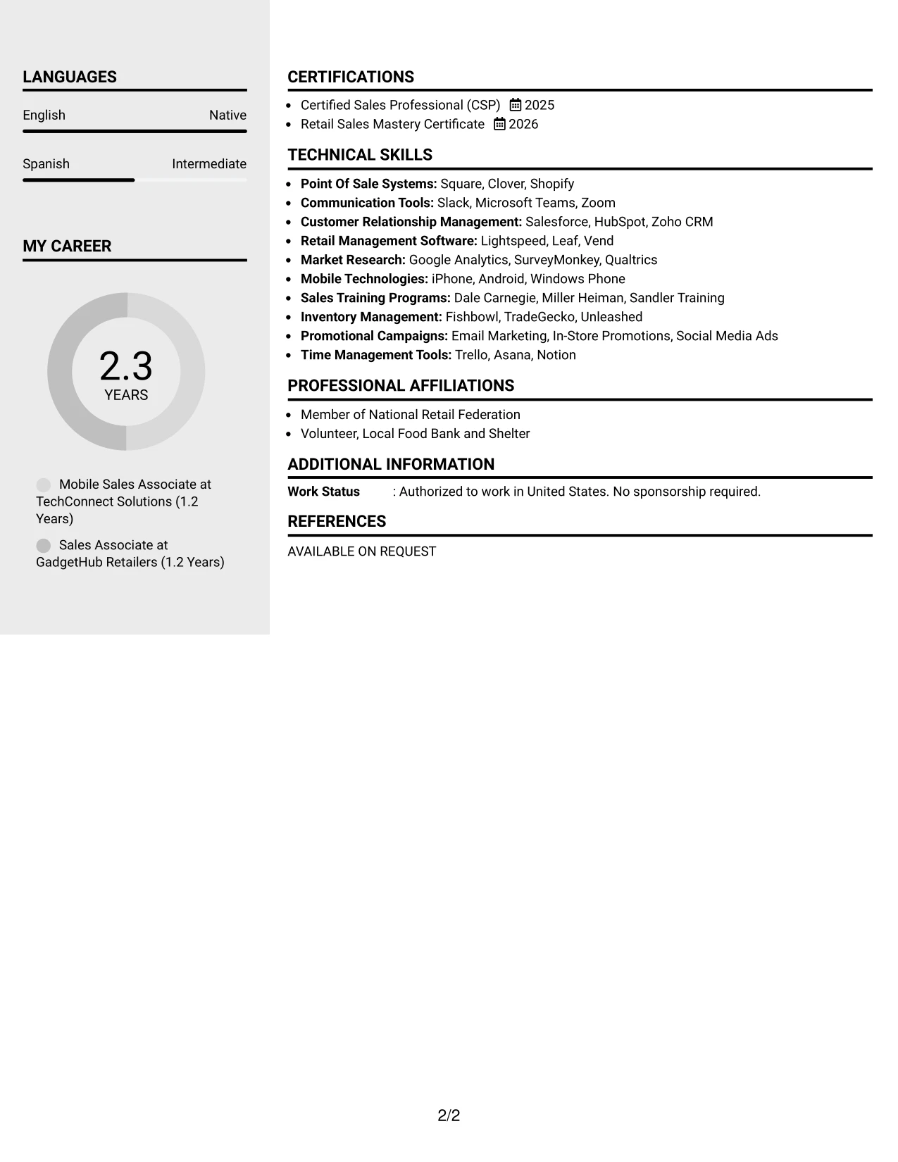 Resume Example Page 2