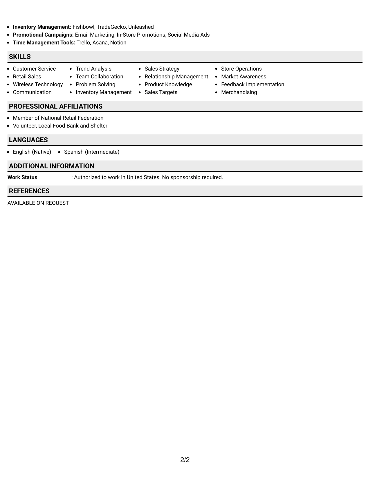 Resume Example Page 2
