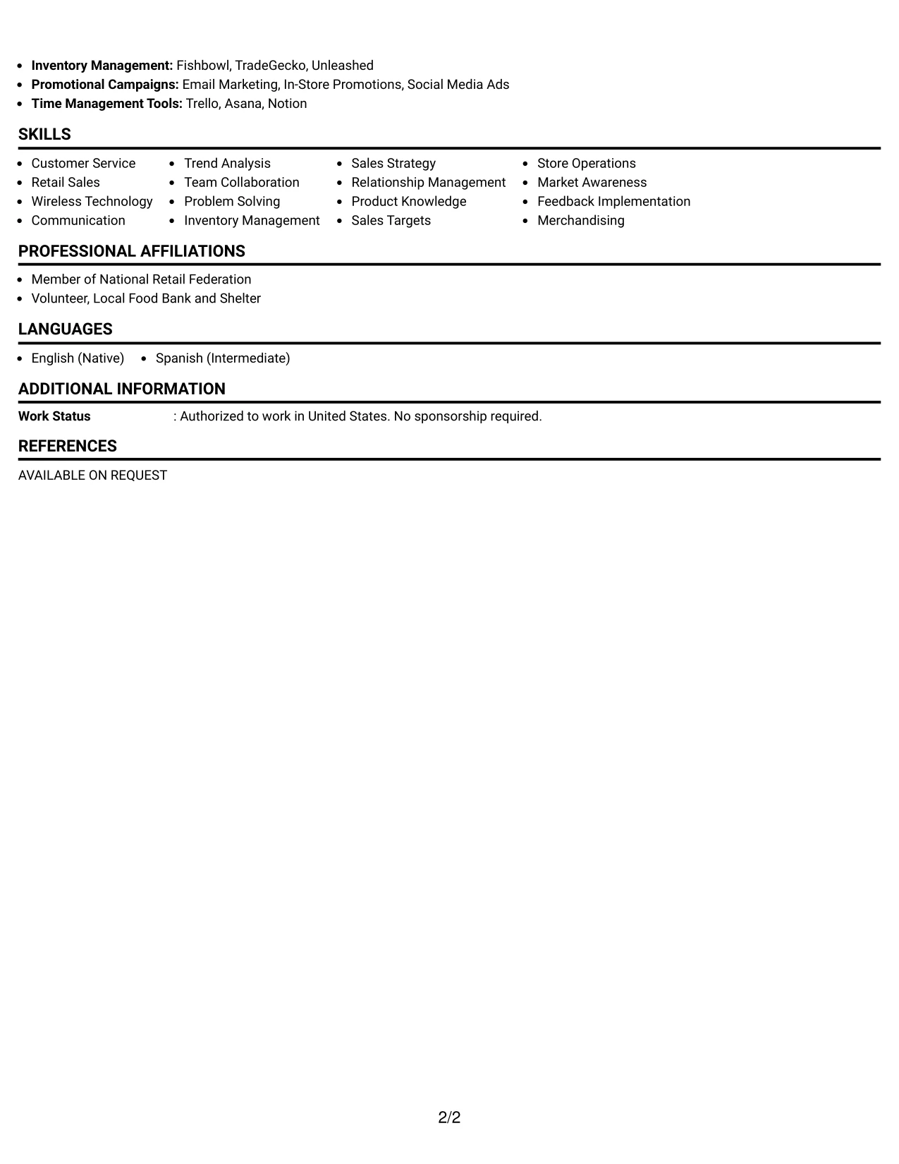 Resume Example Page 2