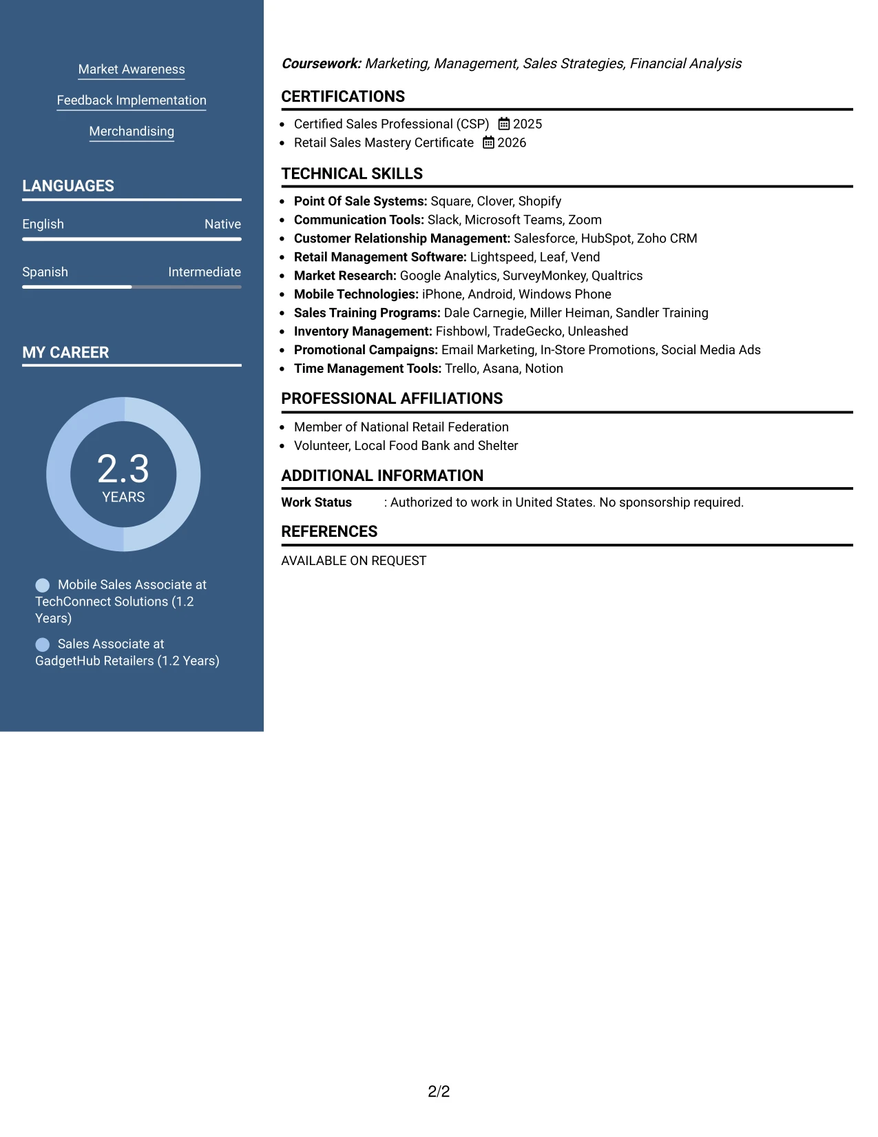 Resume Example Page 2