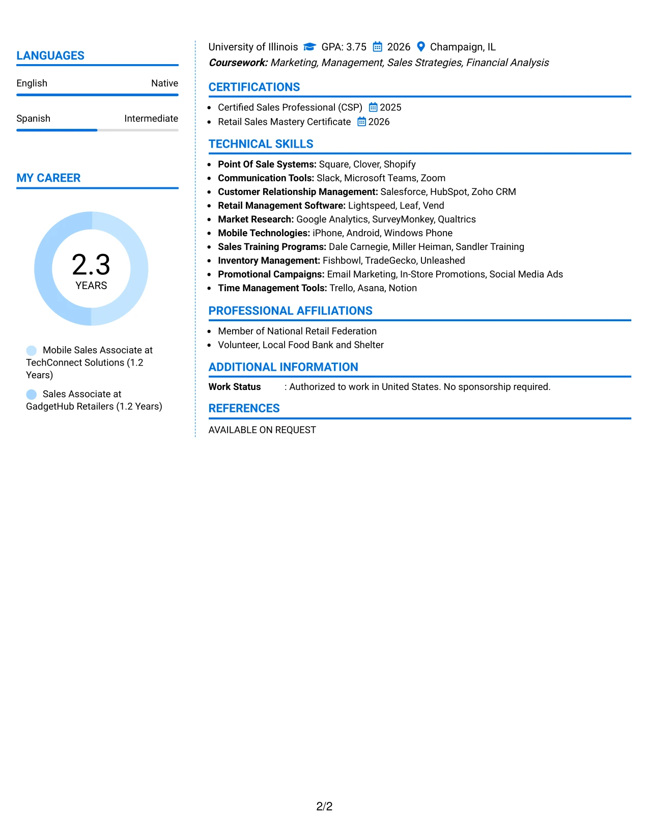 Resume Example Page 2