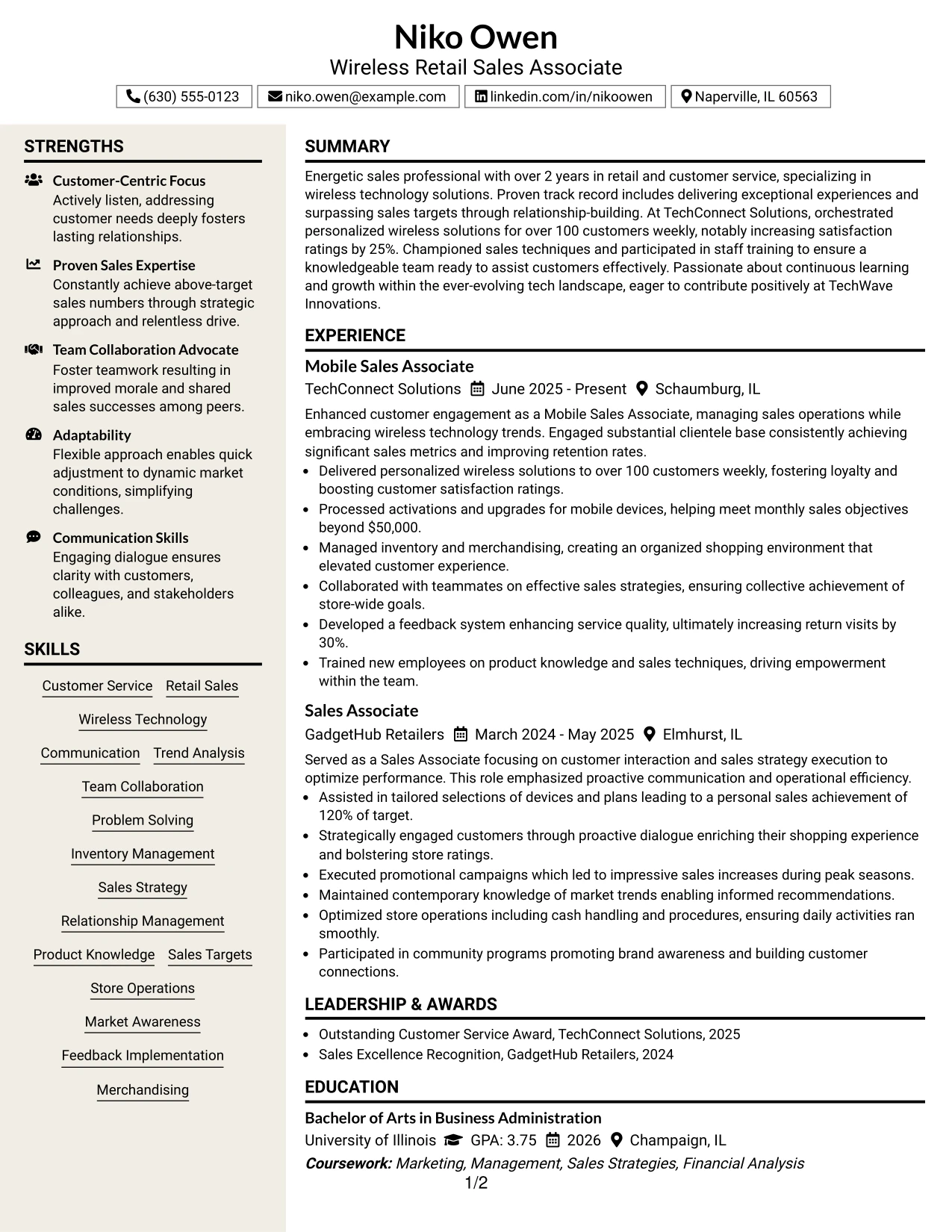 Resume Example Page 1