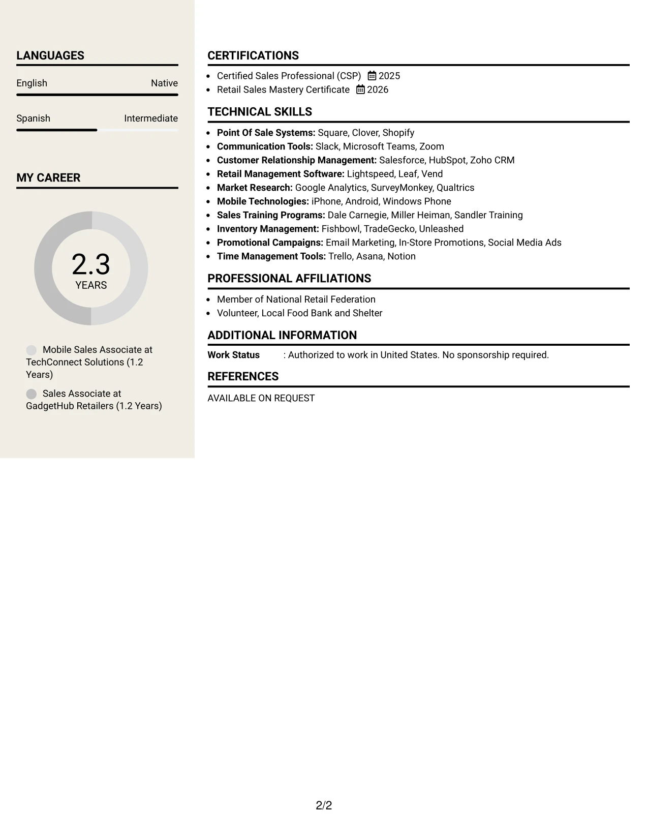 Resume Example Page 2