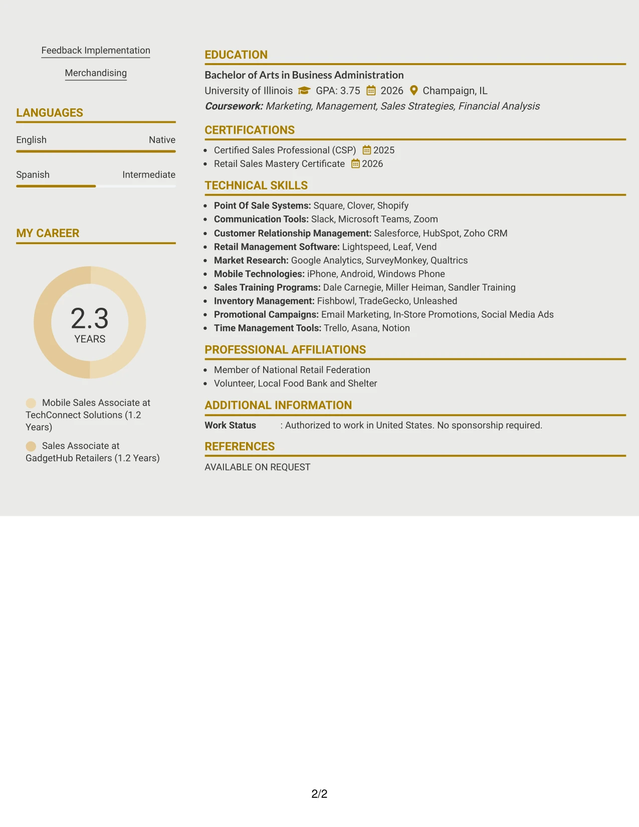 Resume Example Page 2
