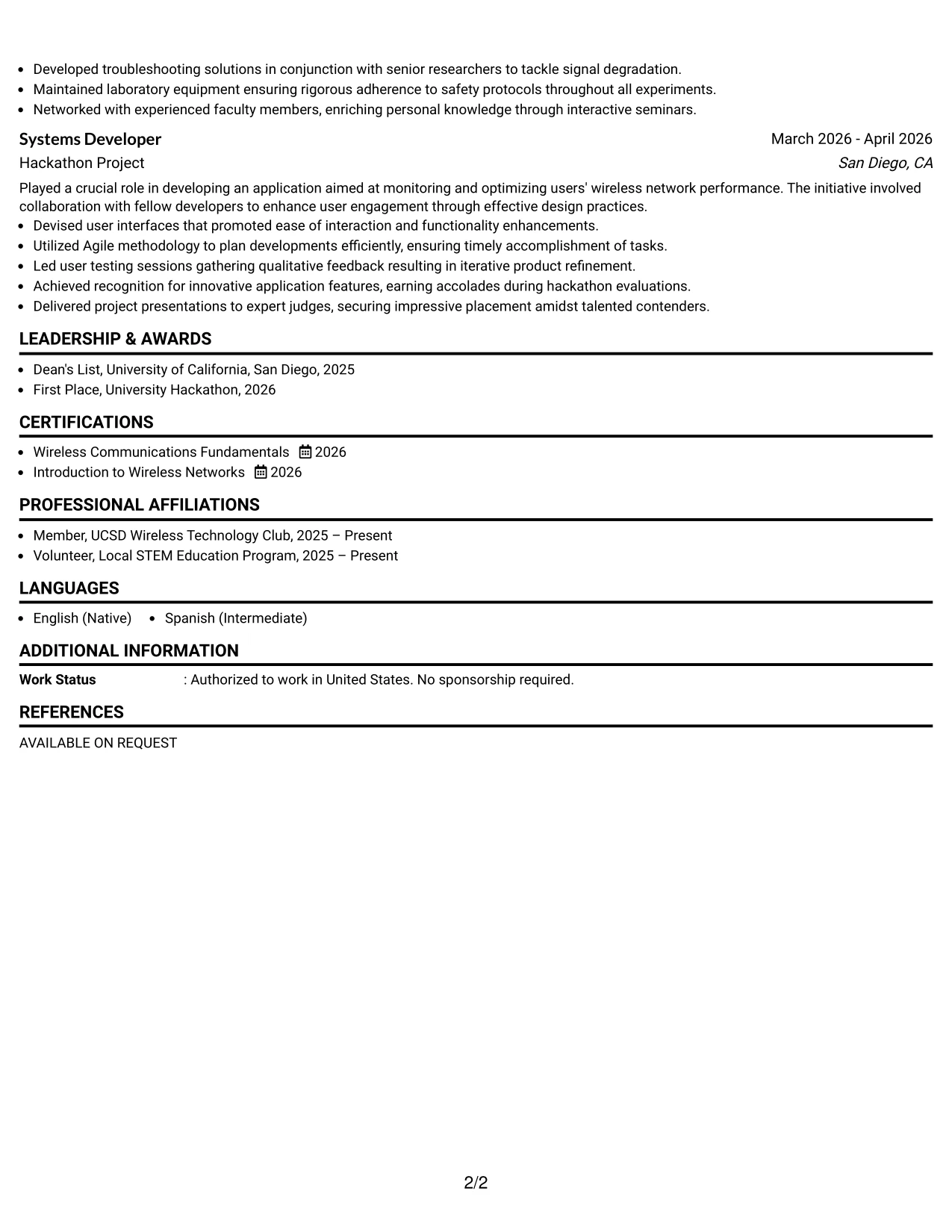 Resume Example Page 2