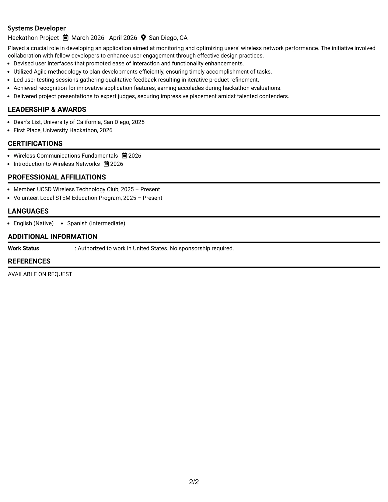 Resume Example Page 2