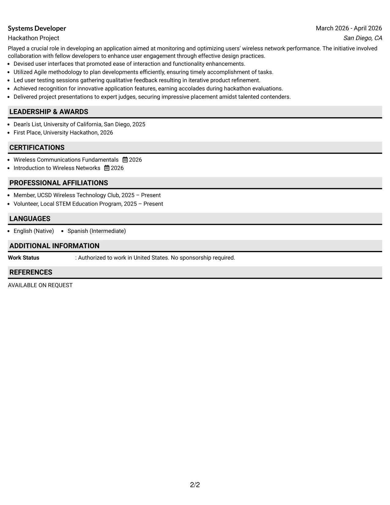 Resume Example Page 2