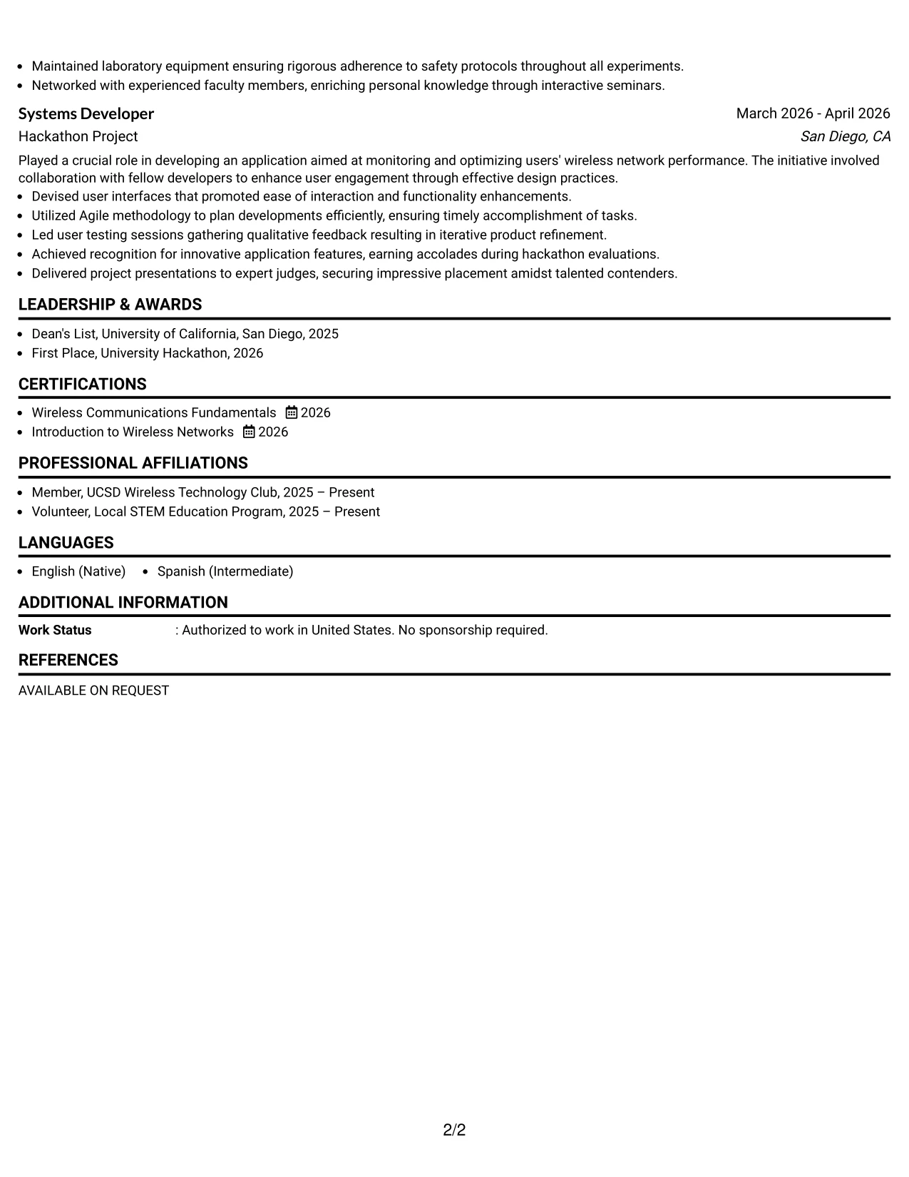 Resume Example Page 2