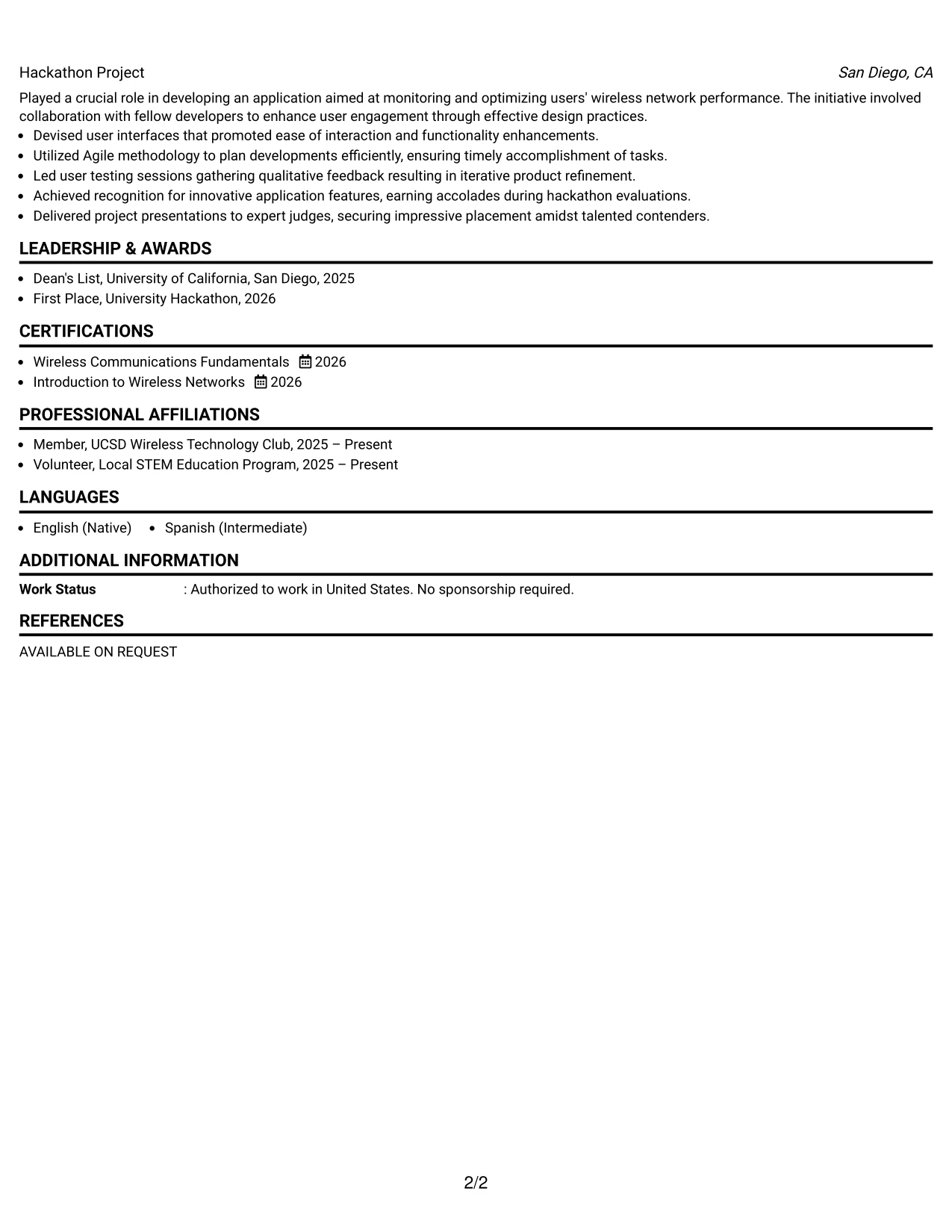 Resume Example Page 2