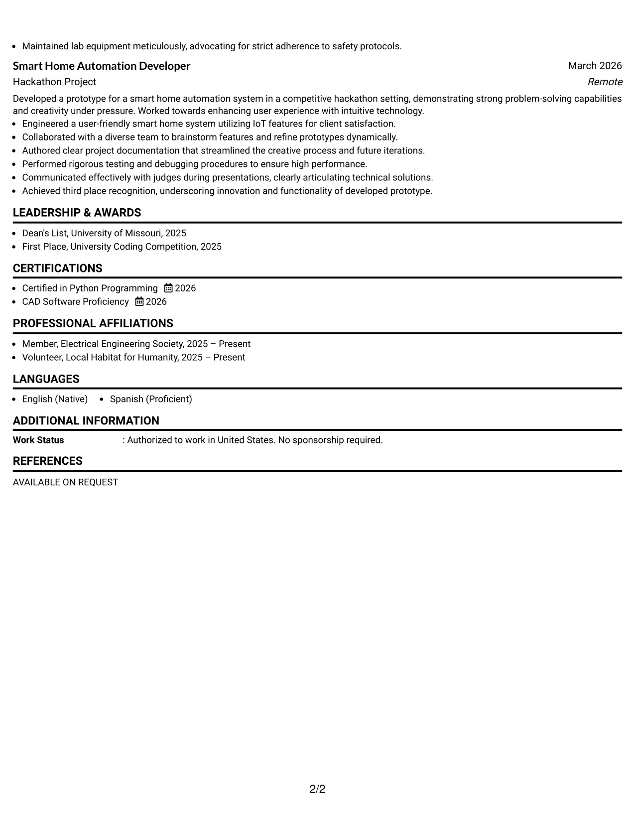 Resume Example Page 2