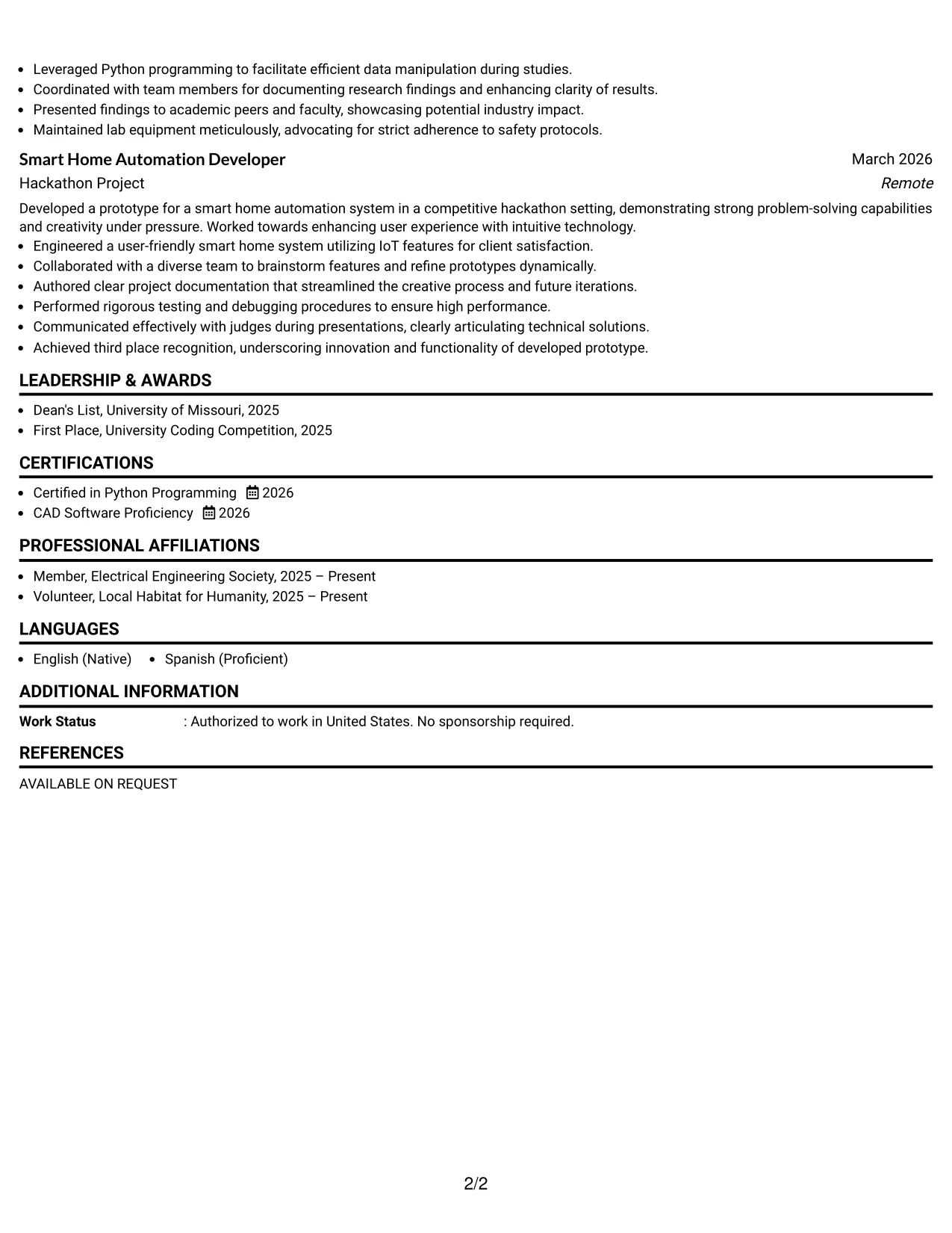 Resume Example Page 2