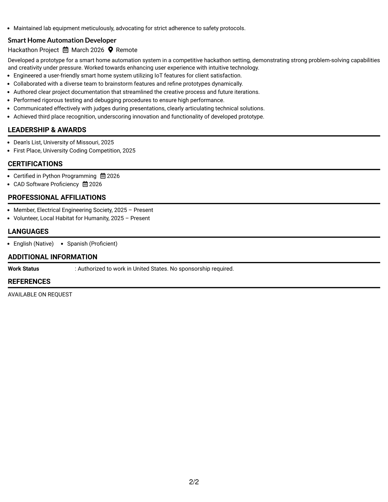 Resume Example Page 2