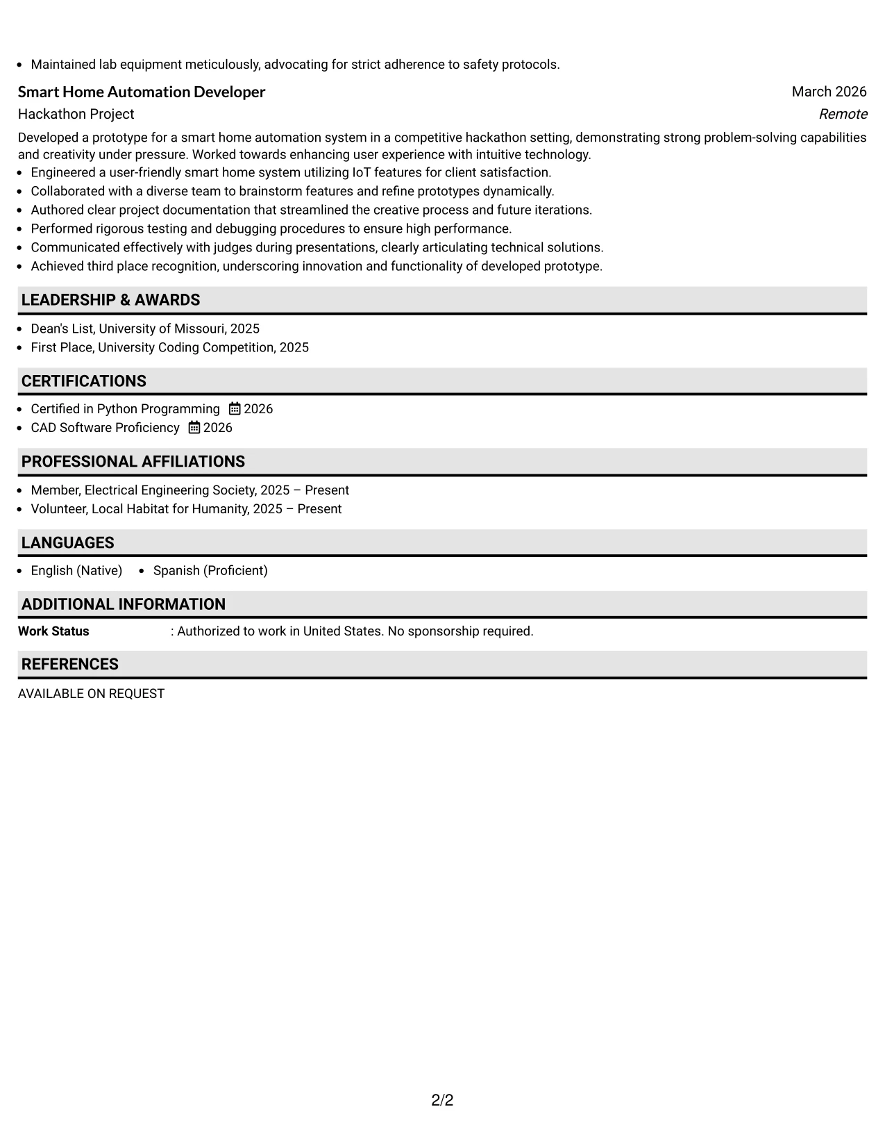 Resume Example Page 2
