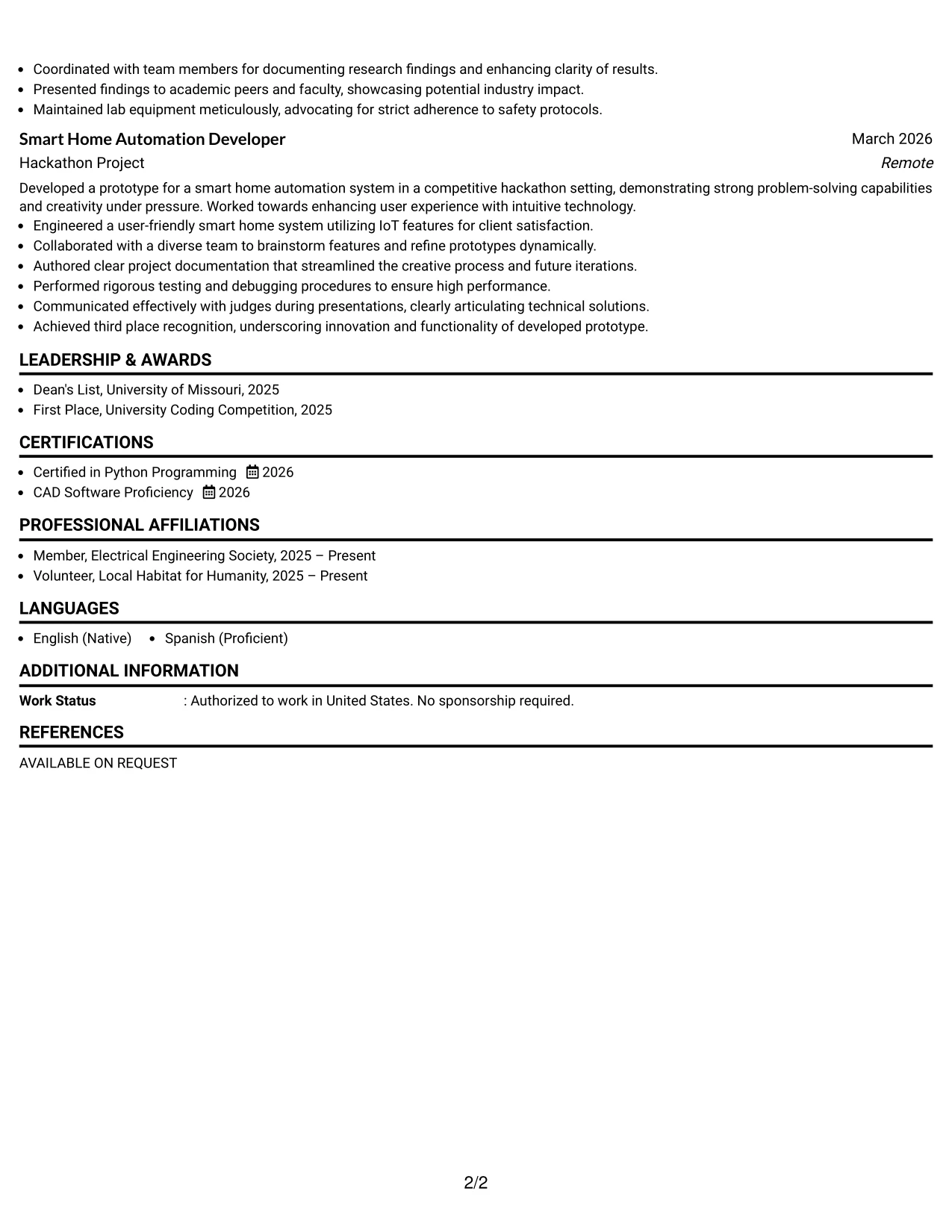 Resume Example Page 2