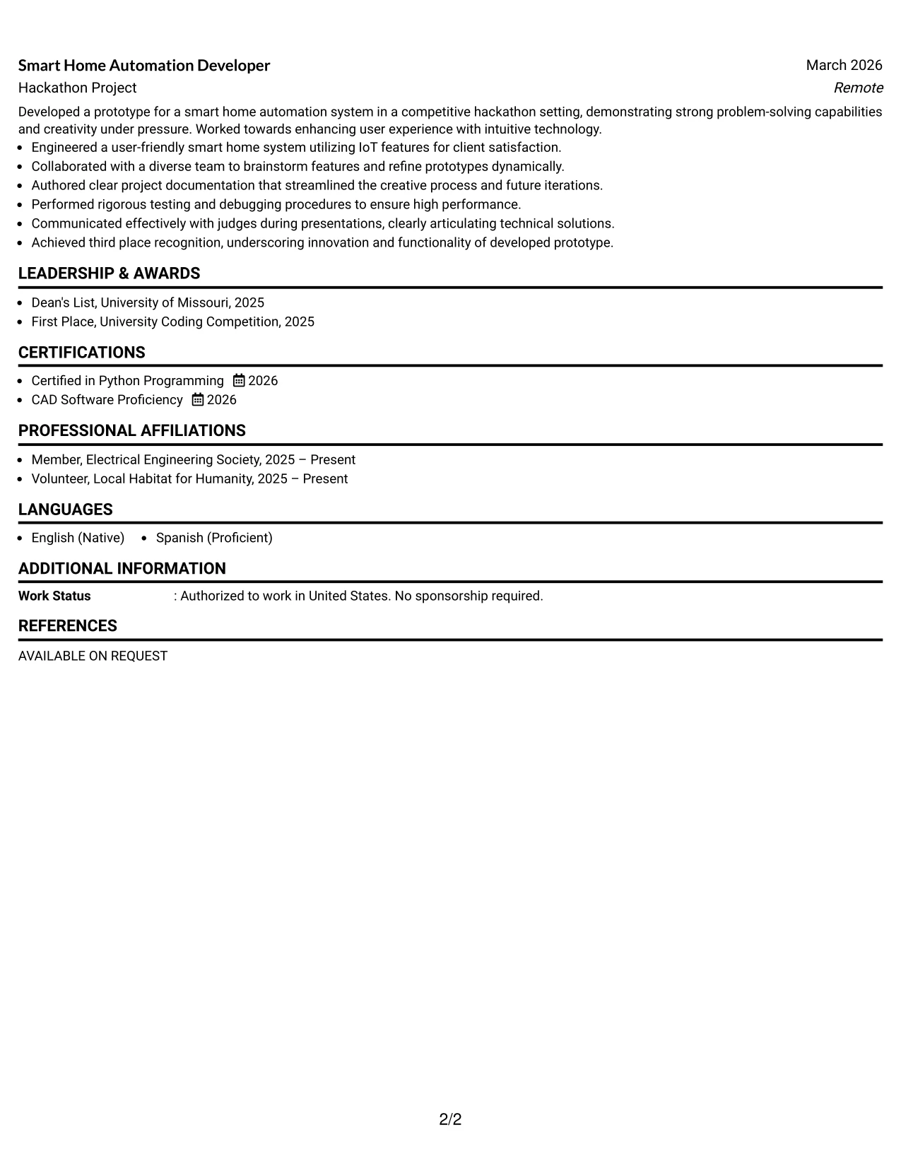 Resume Example Page 2