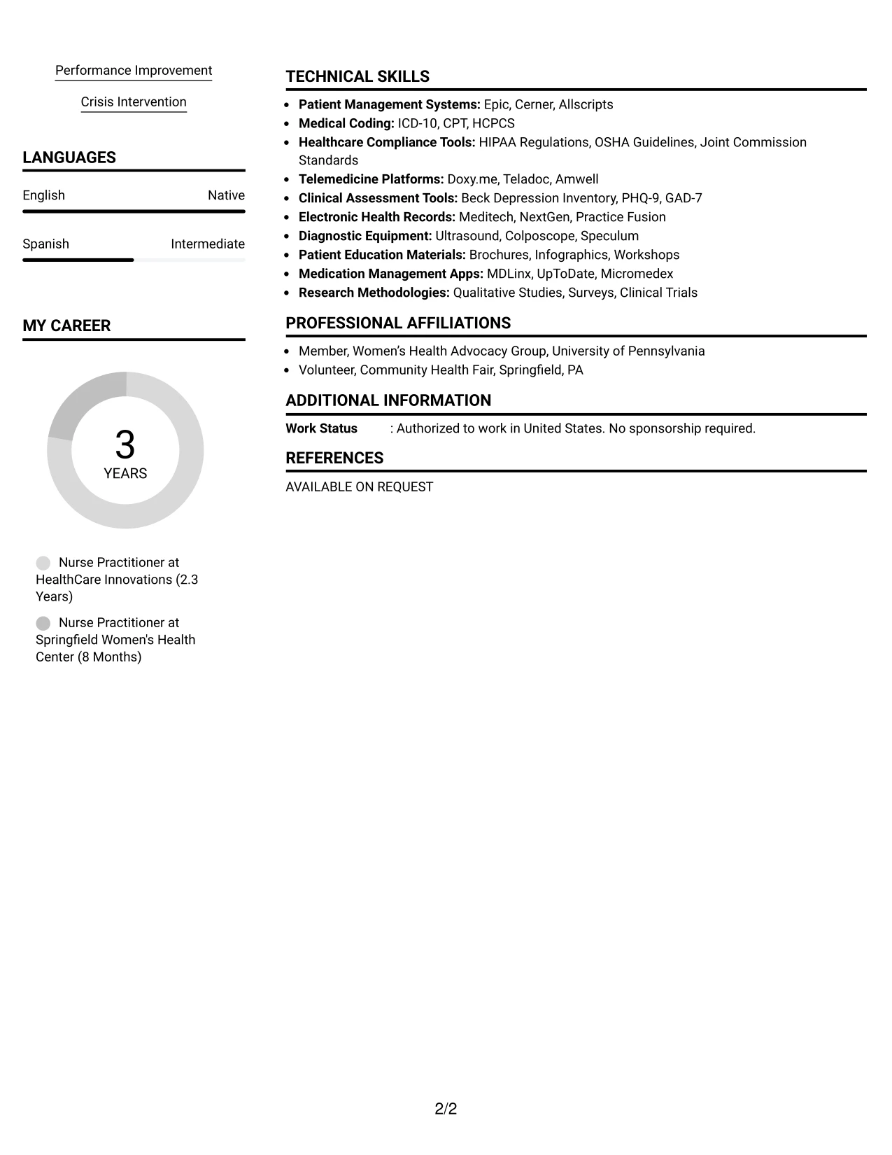 Resume Example Page 2