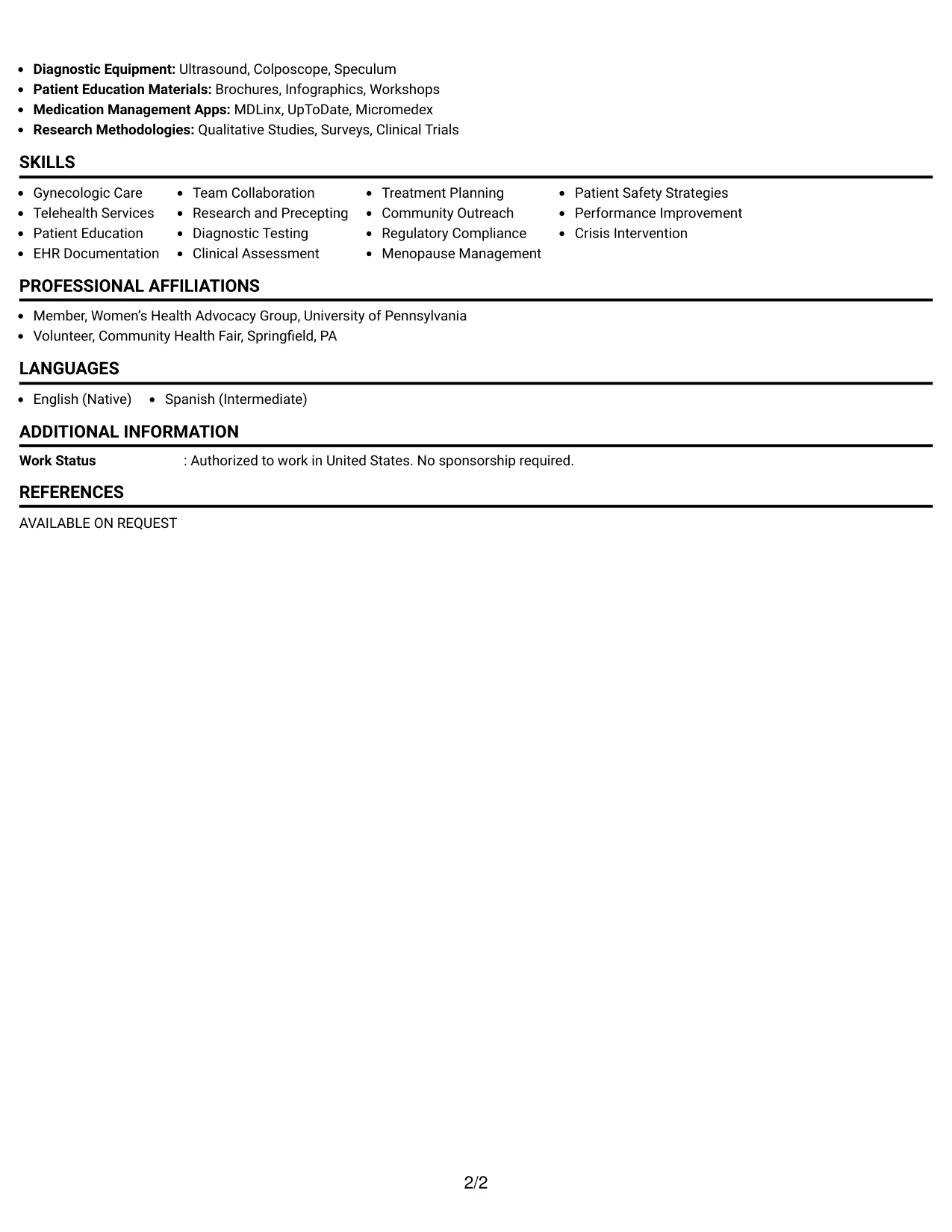 Resume Example Page 2