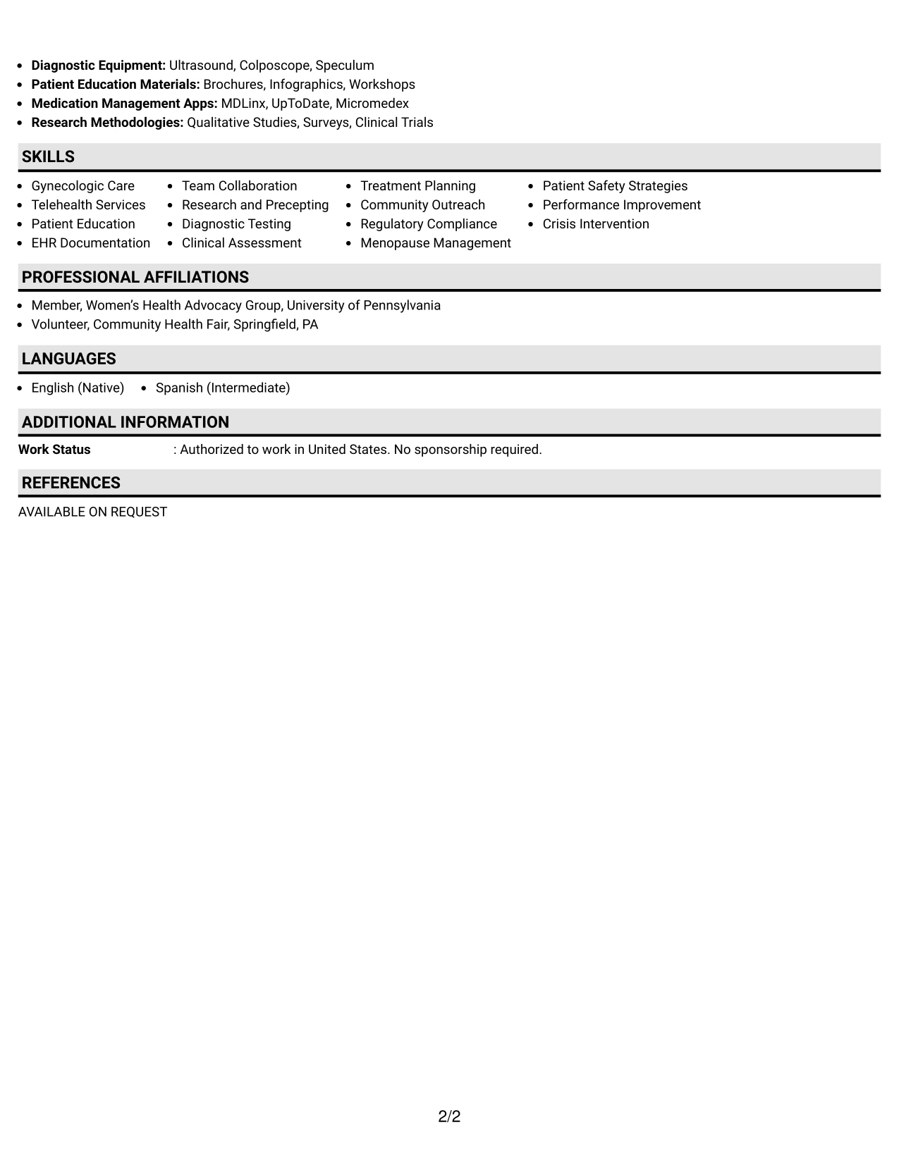 Resume Example Page 2