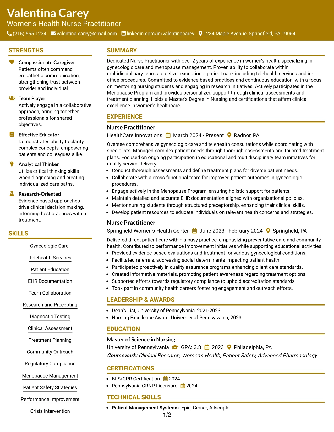 Resume Example Page 1
