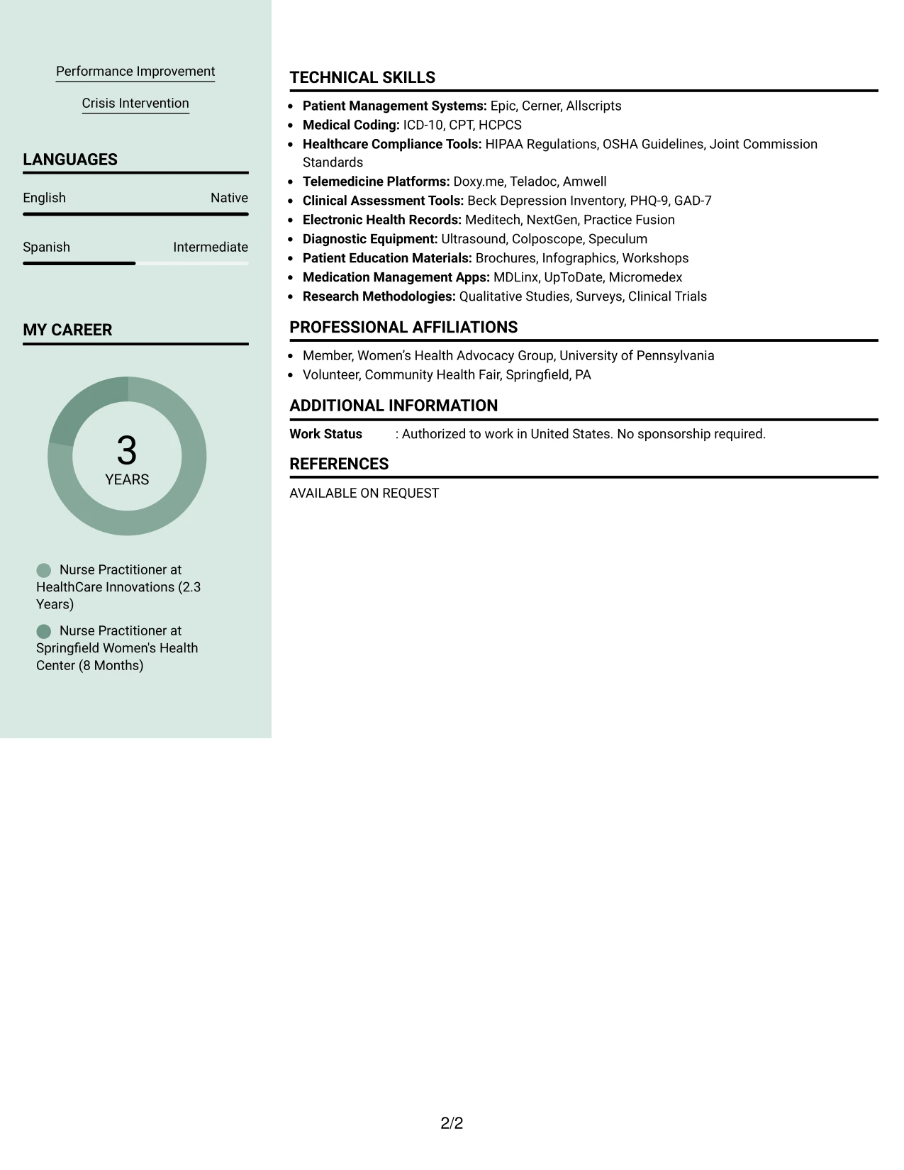 Resume Example Page 2