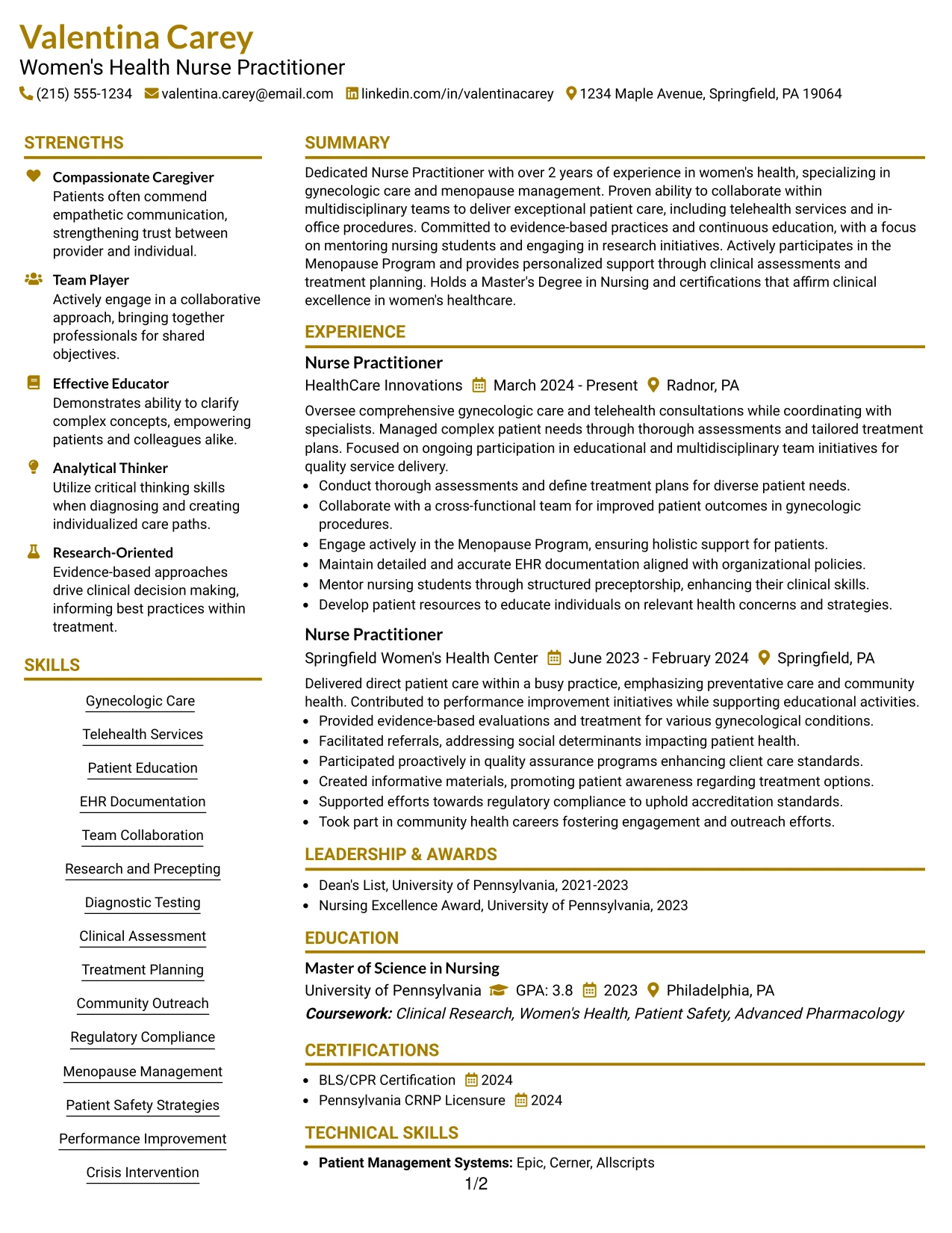 Resume Example Page 1