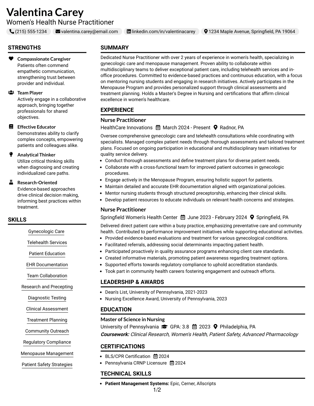 Resume Example Page 1