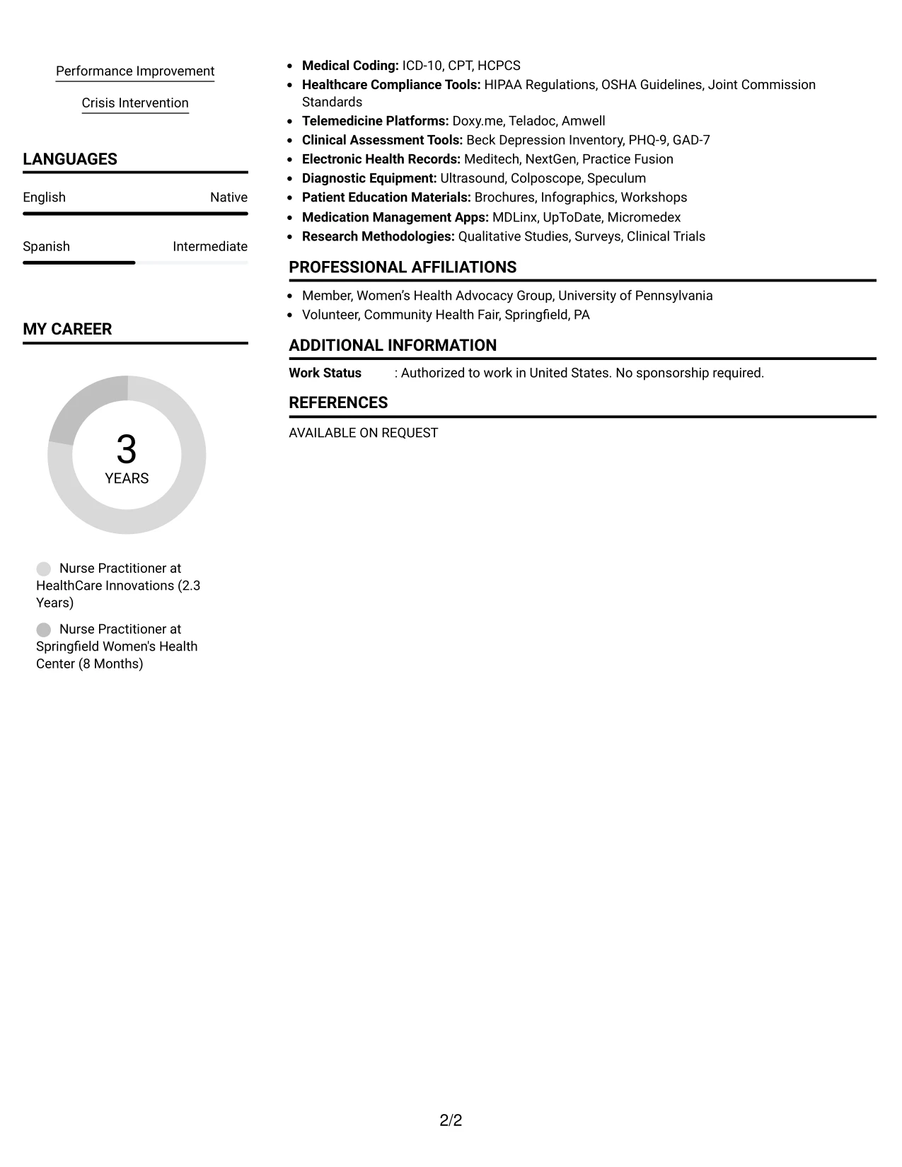 Resume Example Page 2