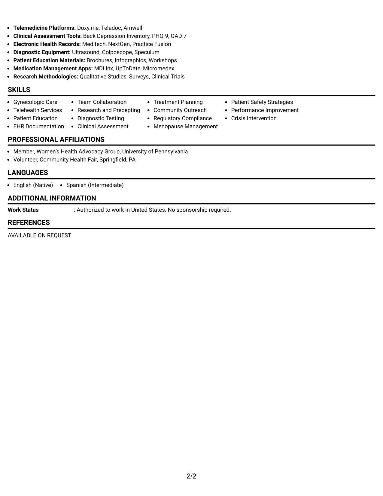 Resume Example Page 2