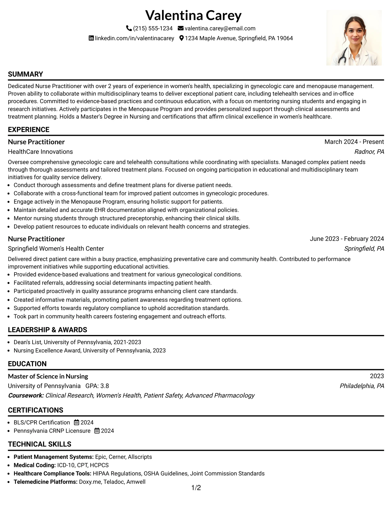 Resume Example Page 1