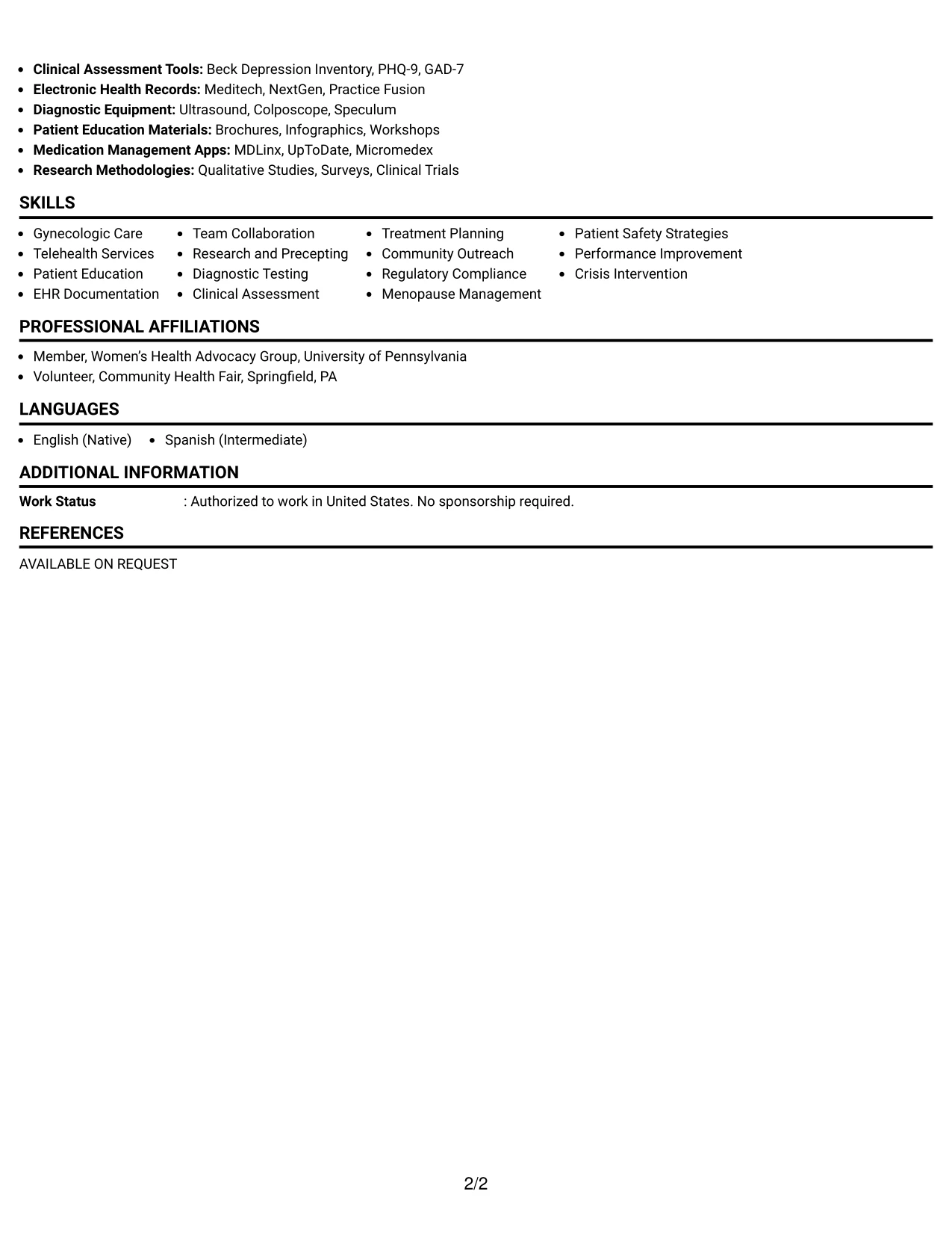 Resume Example Page 2