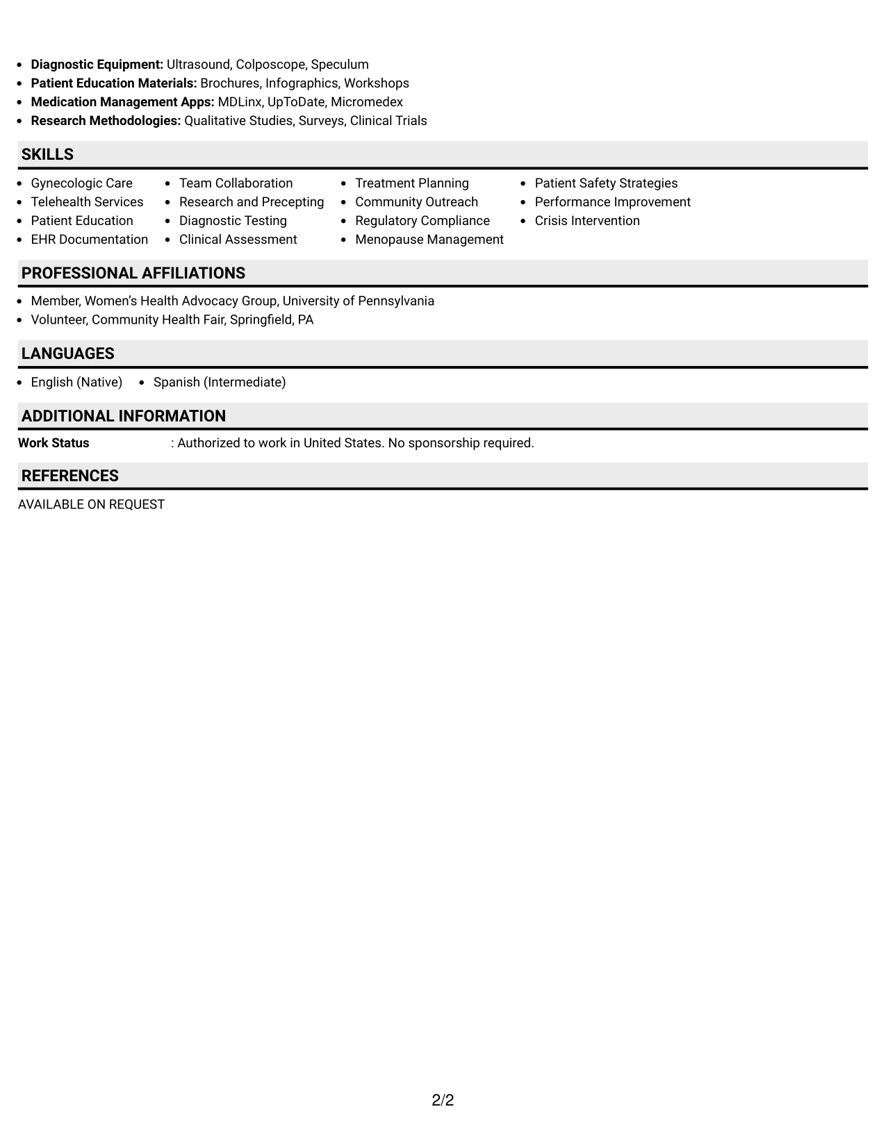 Resume Example Page 2