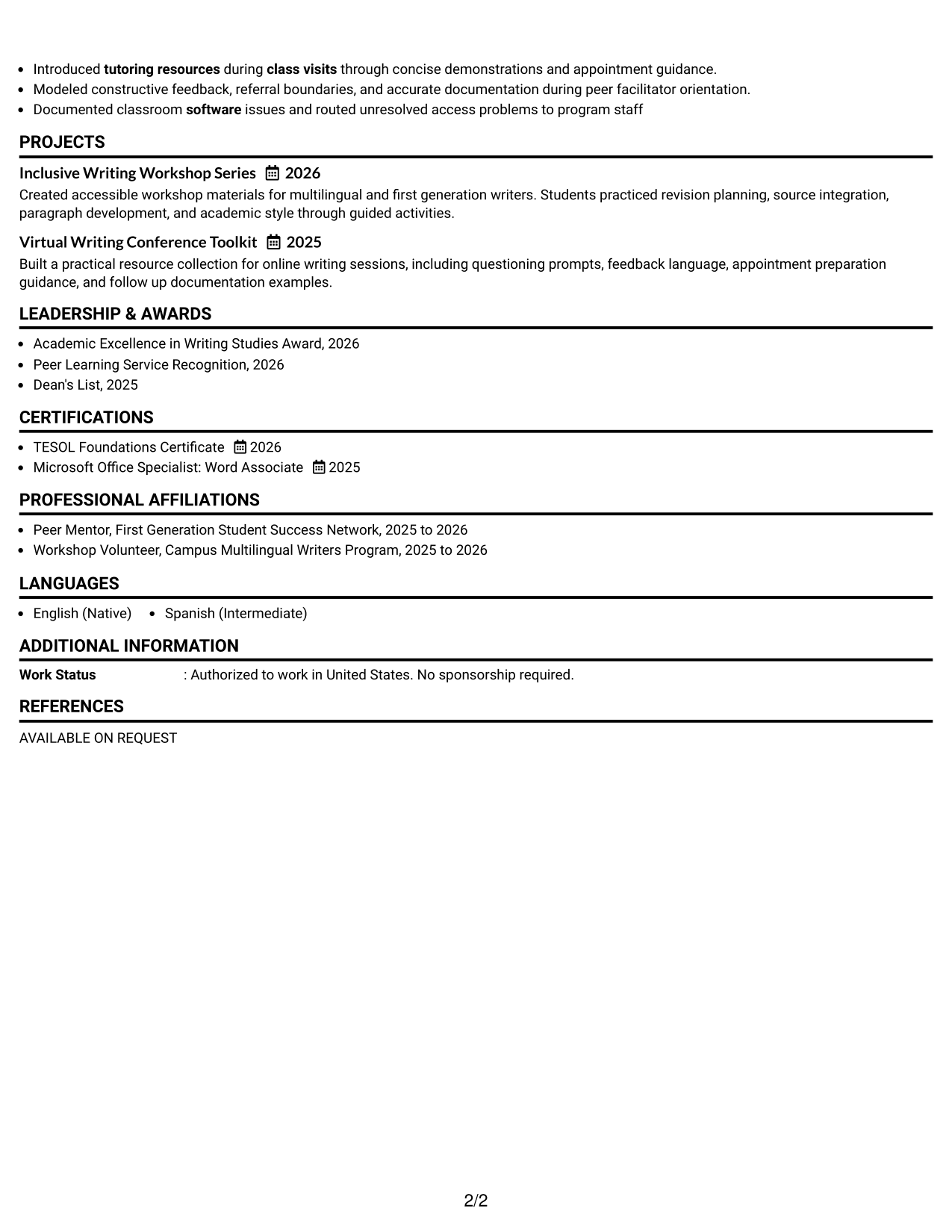 Resume Example Page 2