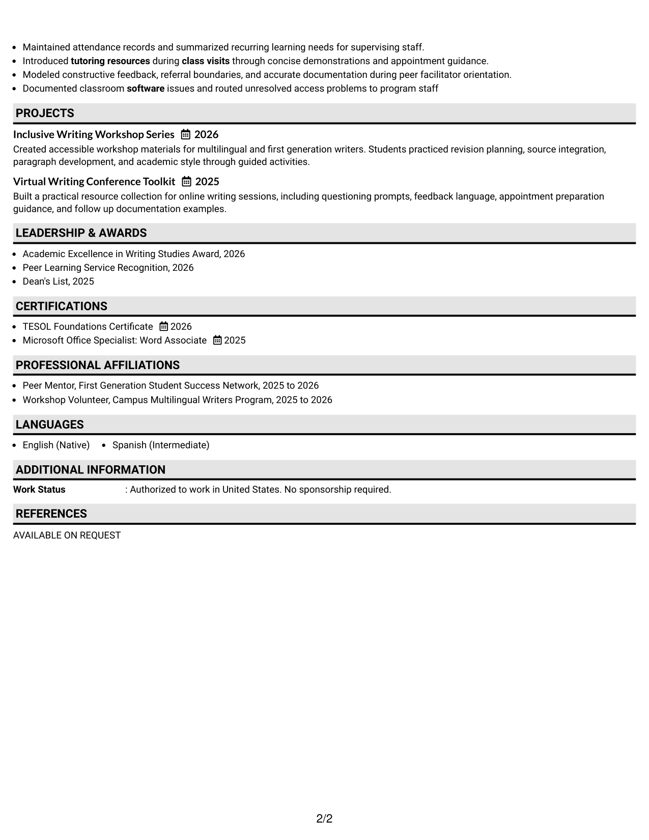 Resume Example Page 2