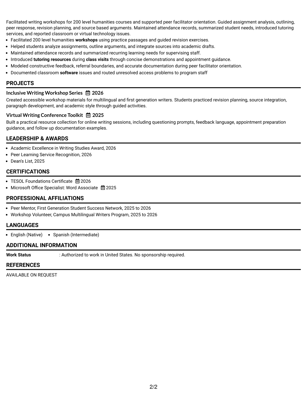 Resume Example Page 2